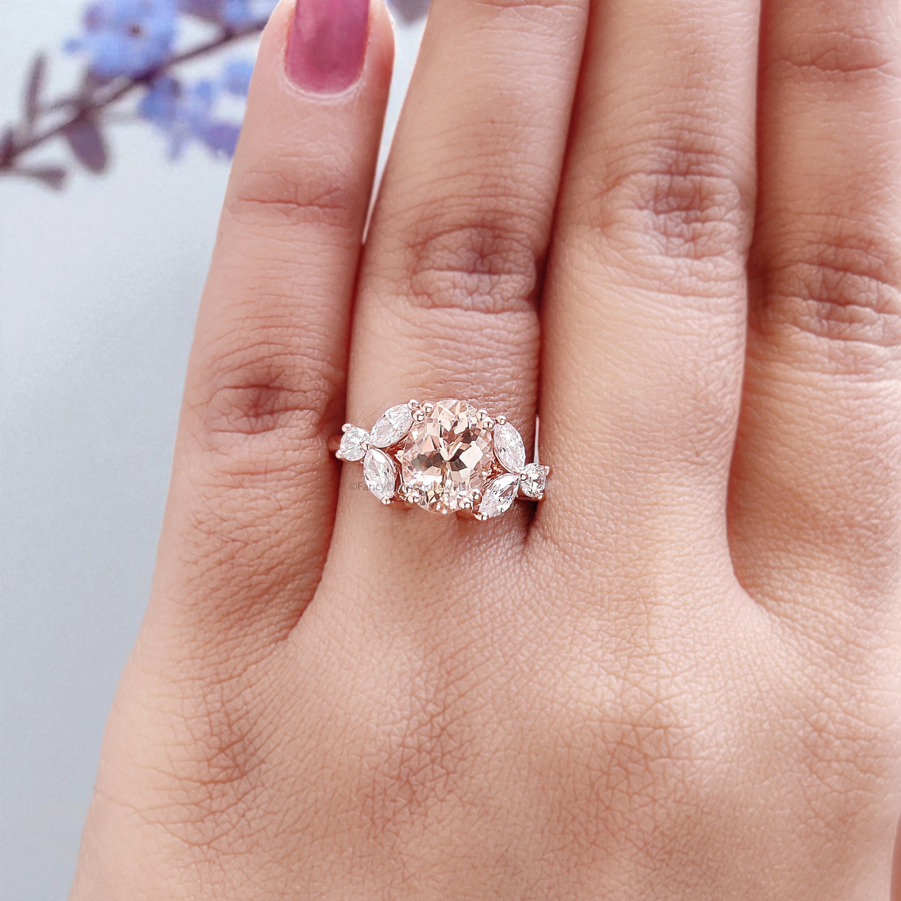1.70 CT Oval Cut Natural Morganite Engagement Ring Rose Gold Ring Oval Shape Wedding Ring Unique Vintage Marquise Ring Gift For Her FD448
