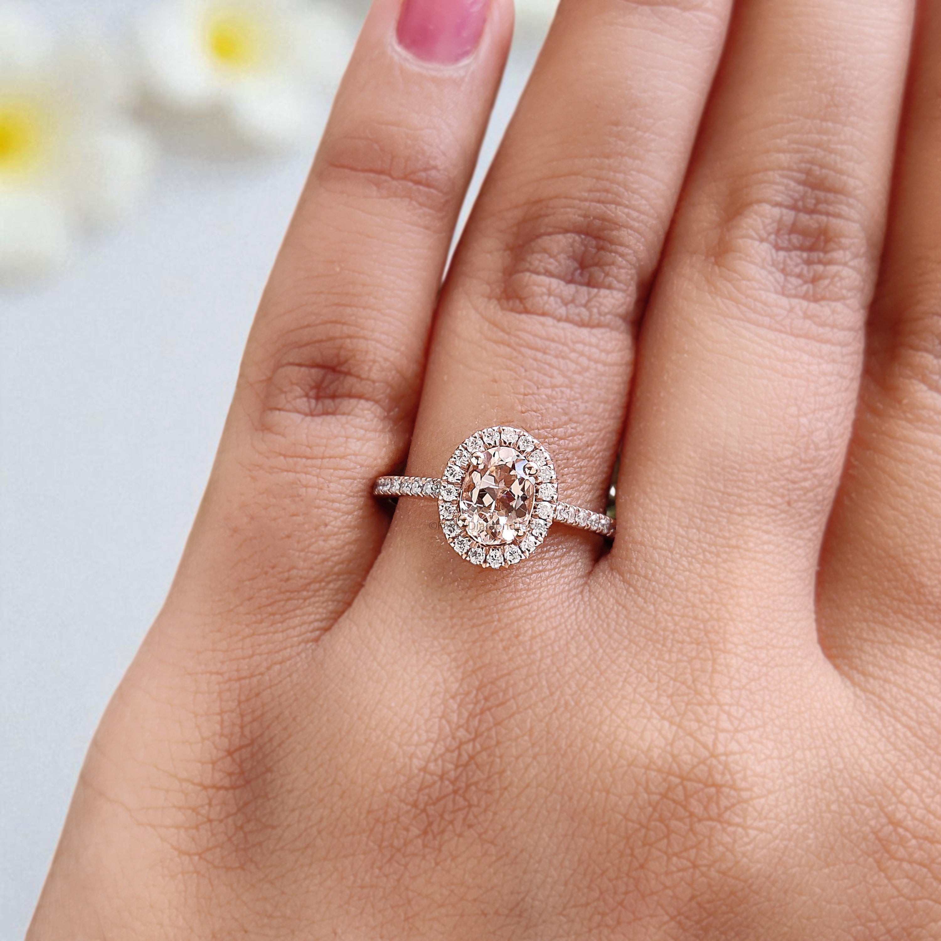 0.70 CT Oval Cut Natural Morganite Engagement Ring Rose Gold Ring Oval Shape Wedding Ring Unique Vintage Halo Ring Gift For Her FD434