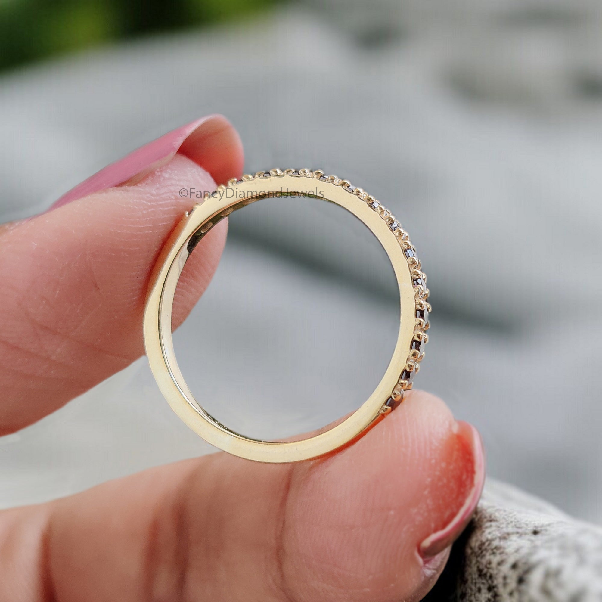 0.60 CT Round Black CZ Diamond Engagement Ring Half Eternity Ring Stackable Ring Unique Wedding Ring 14K Solid Gold Anniversary Ring FD341