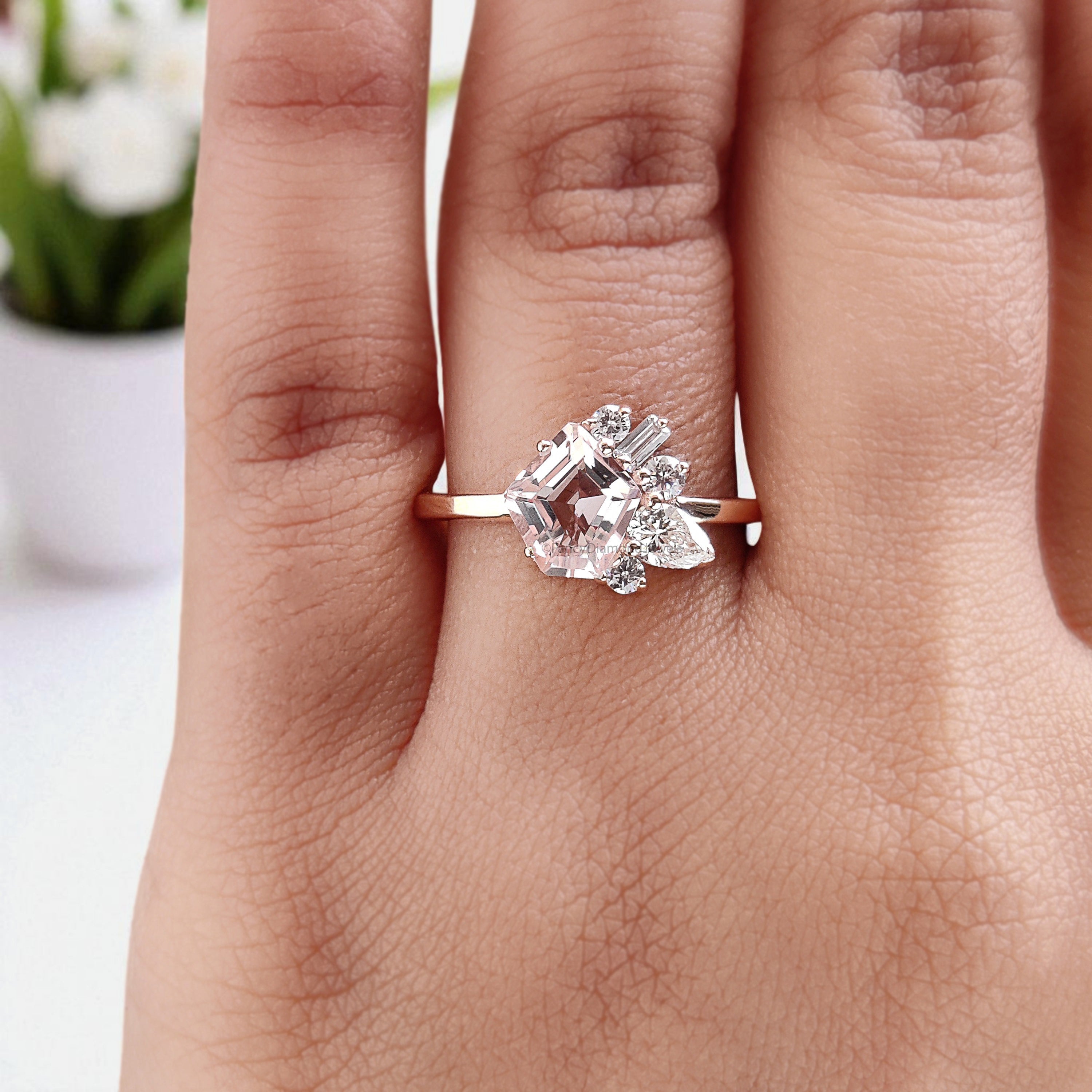 1.10 CT Pentagon Cut Natural Morganite Engagement Ring Rose Gold Ring Pentagon Diamond Wedding Ring Unique Vintage Ring Gift For Her FD430