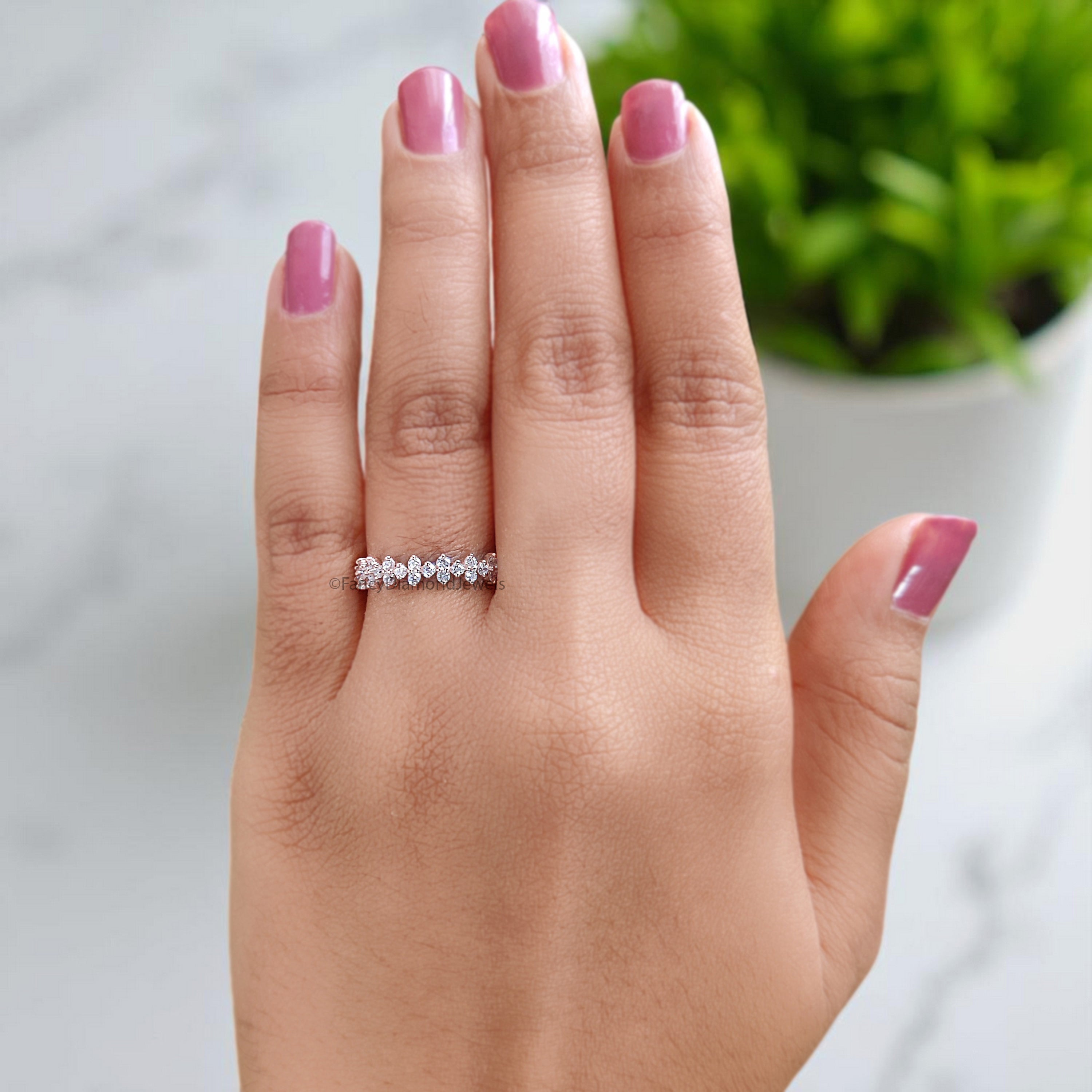 Silver/10K/14K/18K Gold Band 1.50 MM White Diamond Wedding Band Half Eternity Minimalist stacking dainty matching anniversary ring KD909