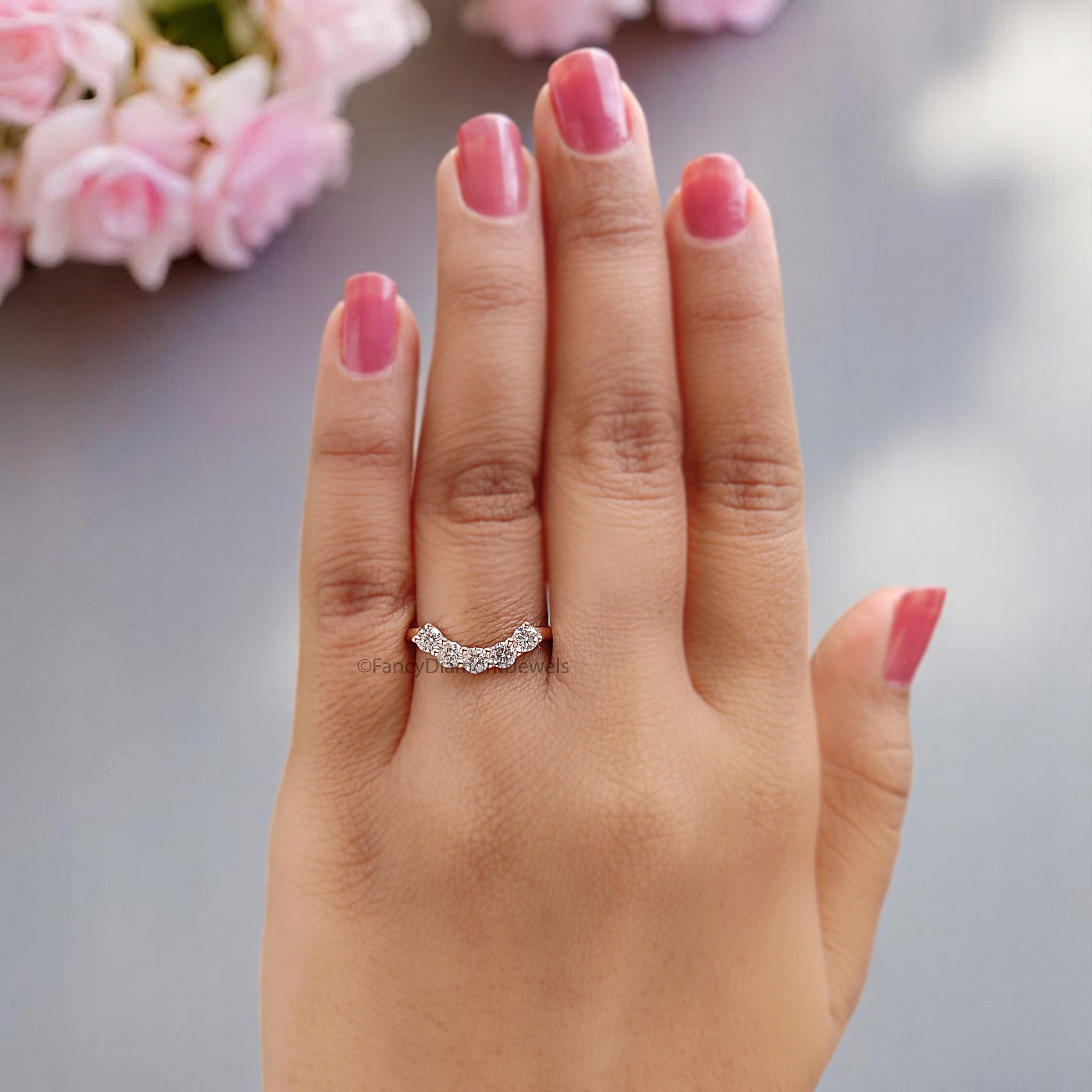 Five Round Diamond Wedding Band Silver/10K/14K/18K Band 3.00 MM Diamond Band Half Eternity Minimalist stacking dainty matching Ring FD370