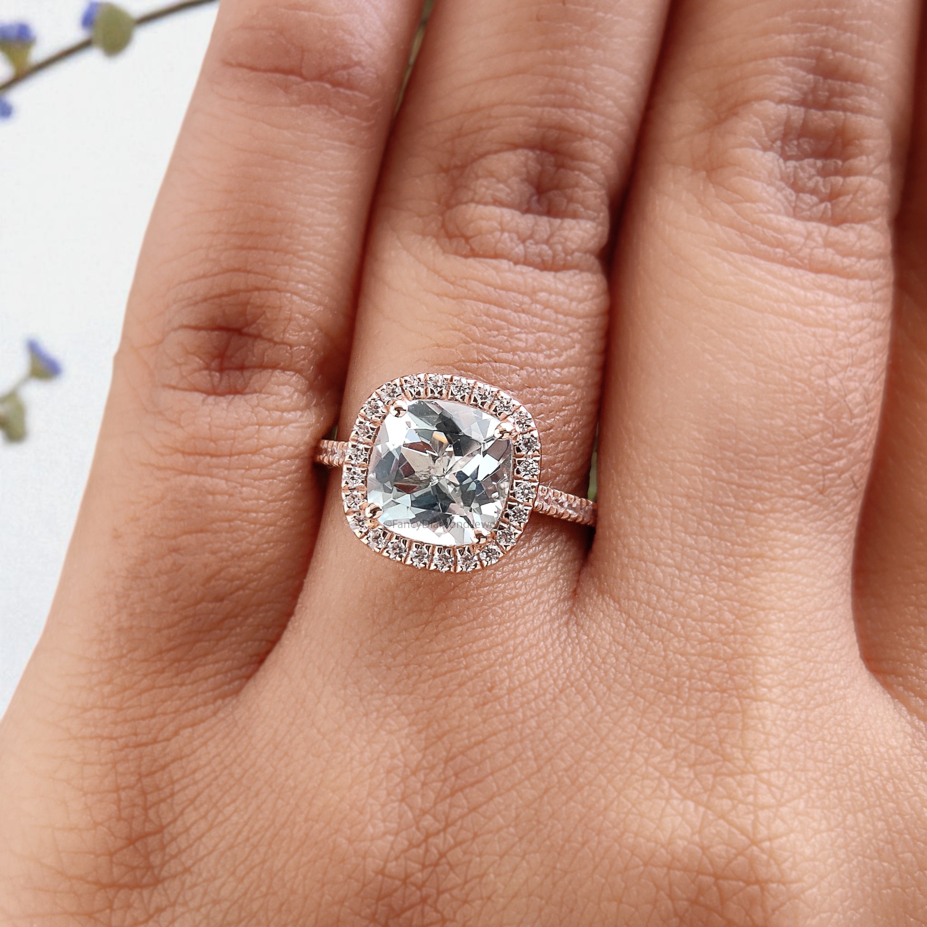 1.60 CT Cushion Natural Aquamarine Engagement Ring Rose Gold Ring Cushion Diamond Wedding Ring Unique Vintage Halo Ring Gift For Her FD431