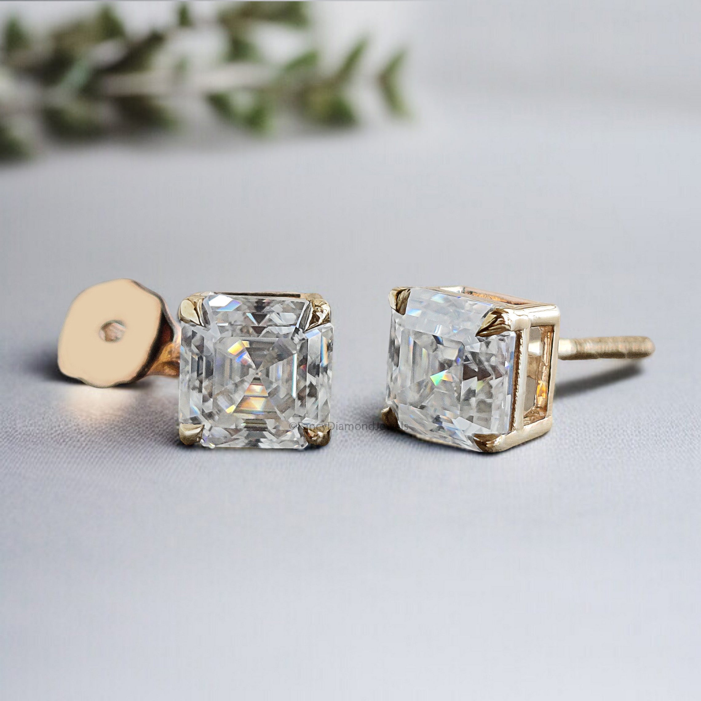 Asscher Cut Lab Grown Diamond Earrings Asscher Diamond Stud Earrings Screw Back Earrings Asscher Diamond Wedding Earrings Gift for Her FD479