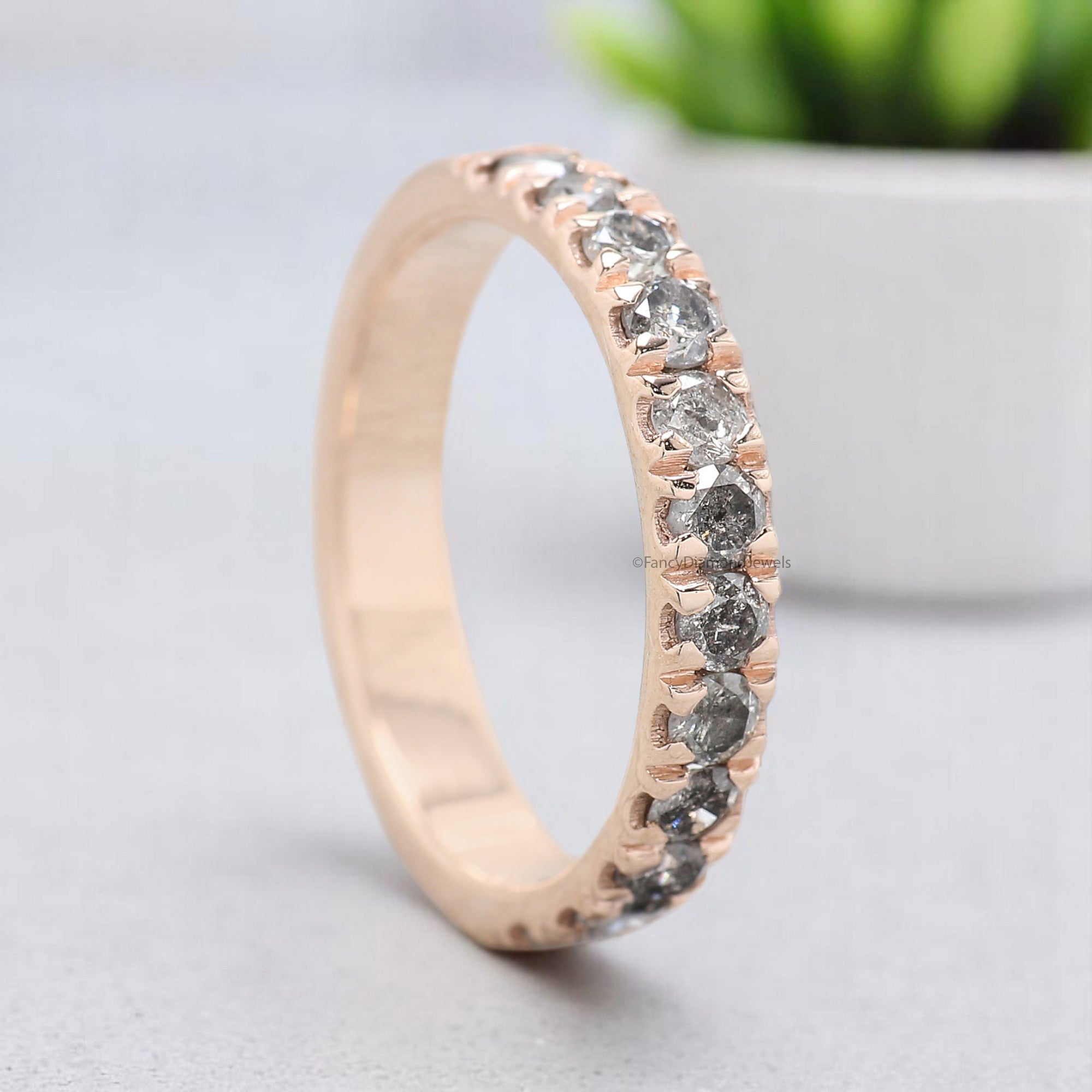 0.76 CT Salt And Pepper Diamond Wedding Band Silver/10K/14K/18K Gold Engagement Band Half Eternity Band Anniversary Ring Gift For Her KD930
