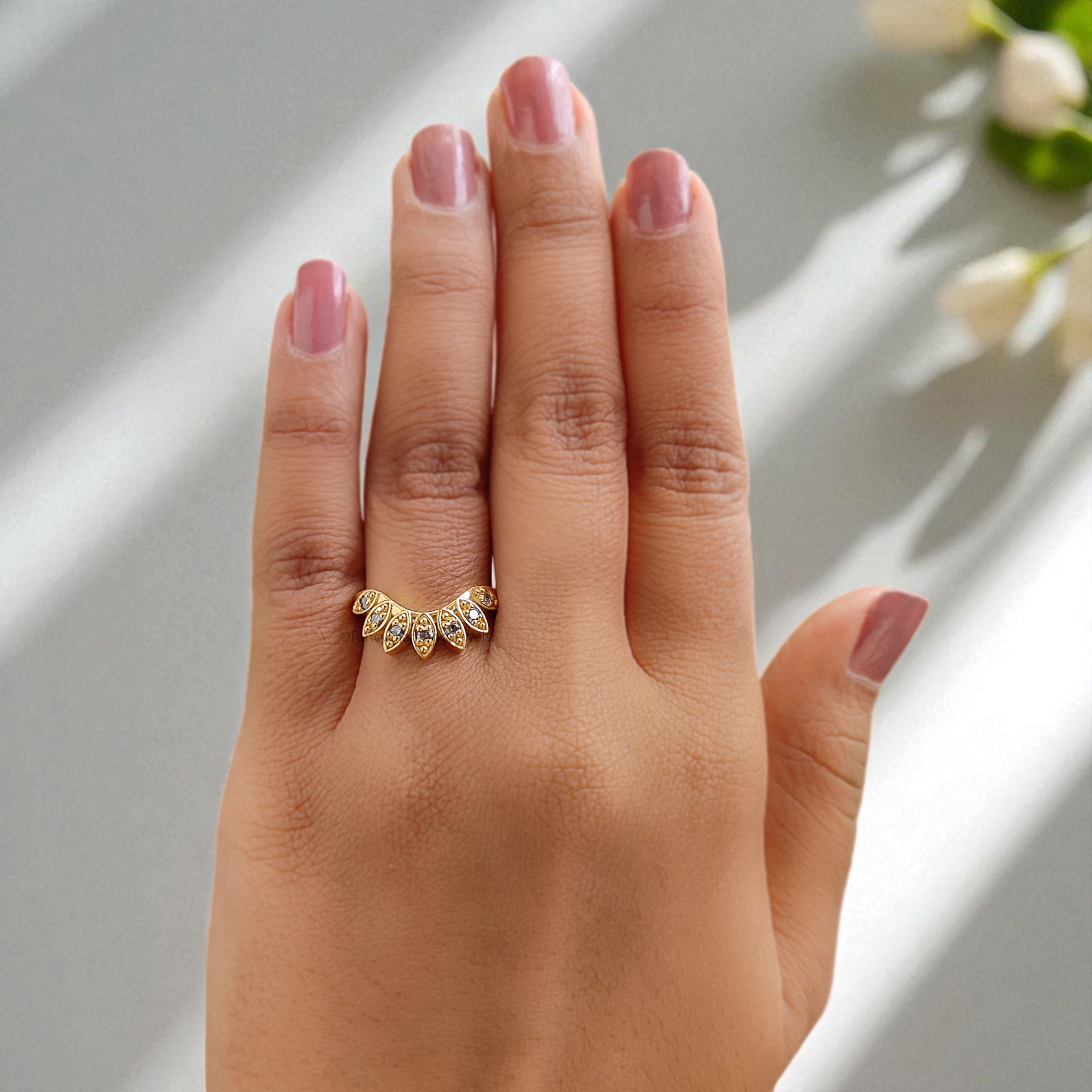 Curved Salt And Pepper Diamond Wedding Band Silver/10K/14K/18K Band Half Eternity Minimalist stacking dainty matching anniversary Ring KD423