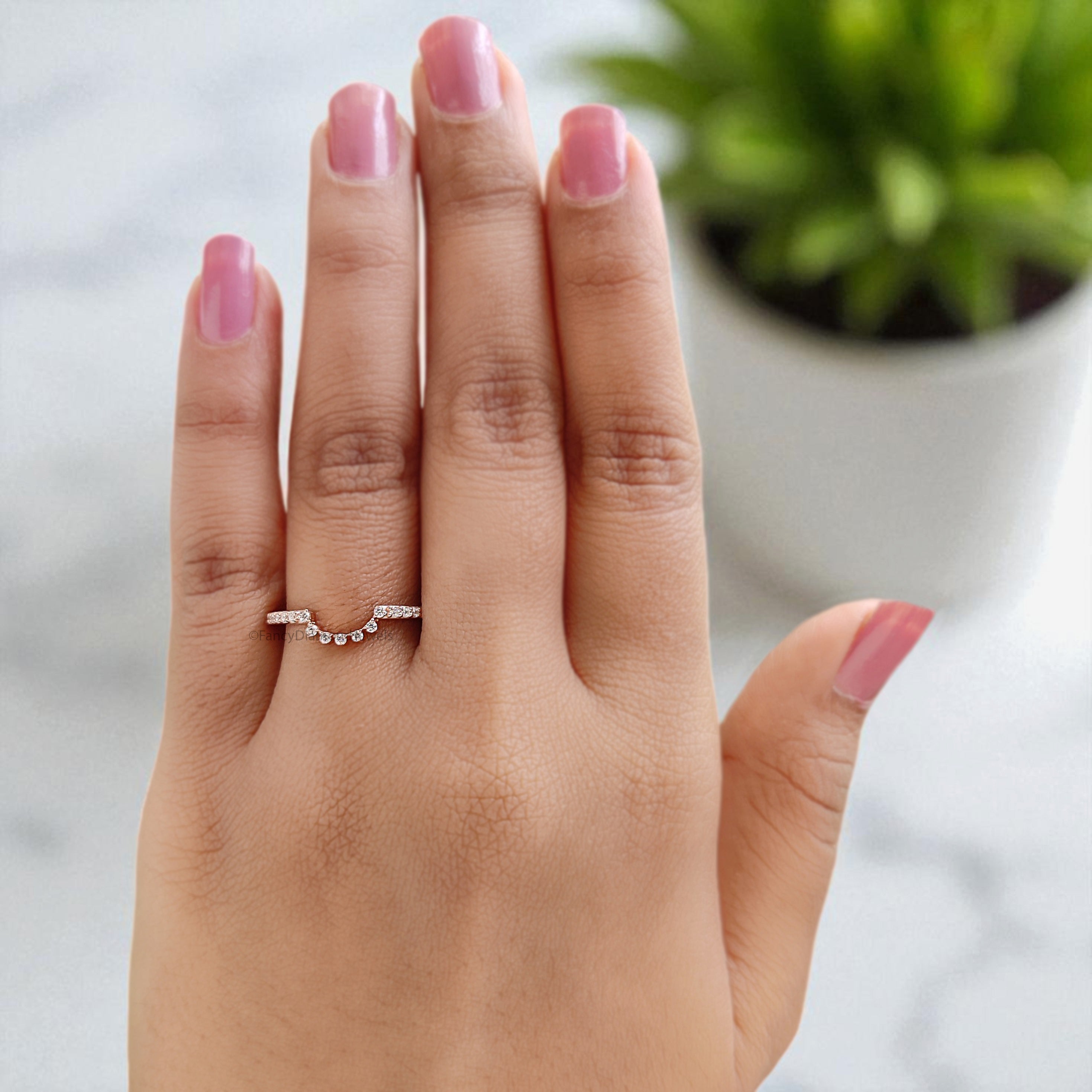 Natural White Diamond Wedding Band Half Eternity Minimalist Ring Silver/10K/14K/18K Gold stacking dainty matching anniversary Ring KD833