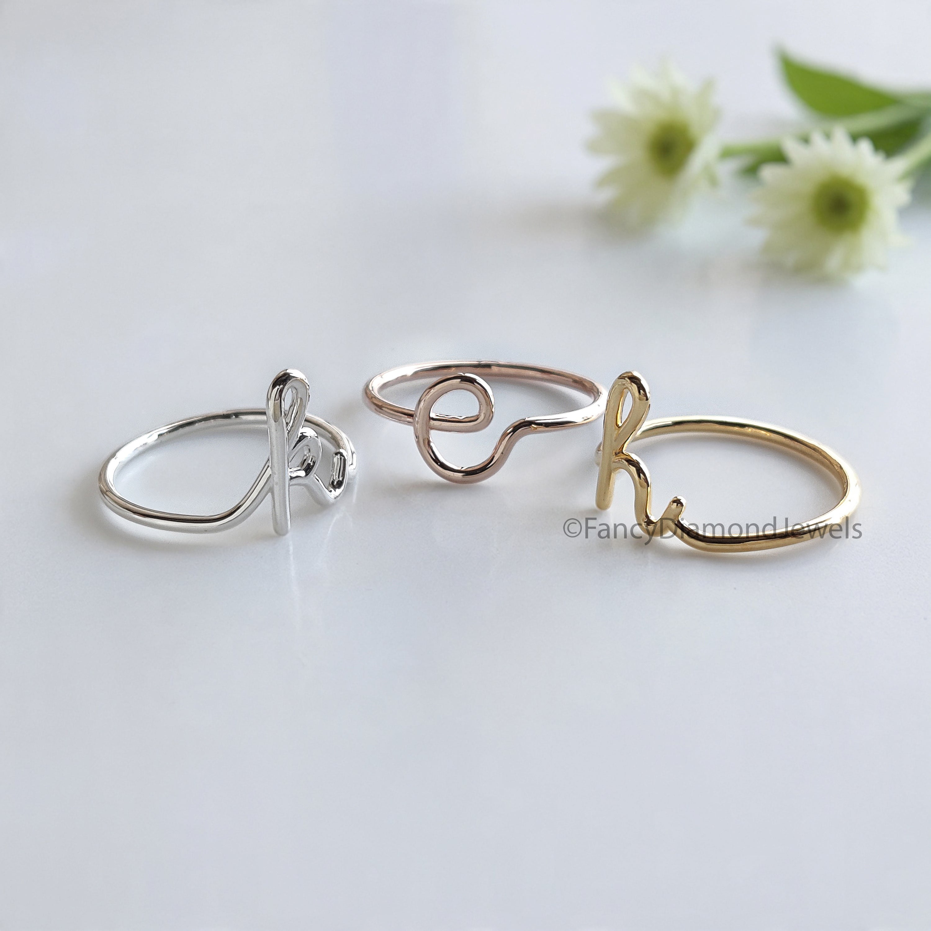 Custom Initial Ring Filled Letter Ring 925 Sterling Silver Stack Rings Name Ring Personalized Bridesmaid Gift Wedding Jewelry Women FD535