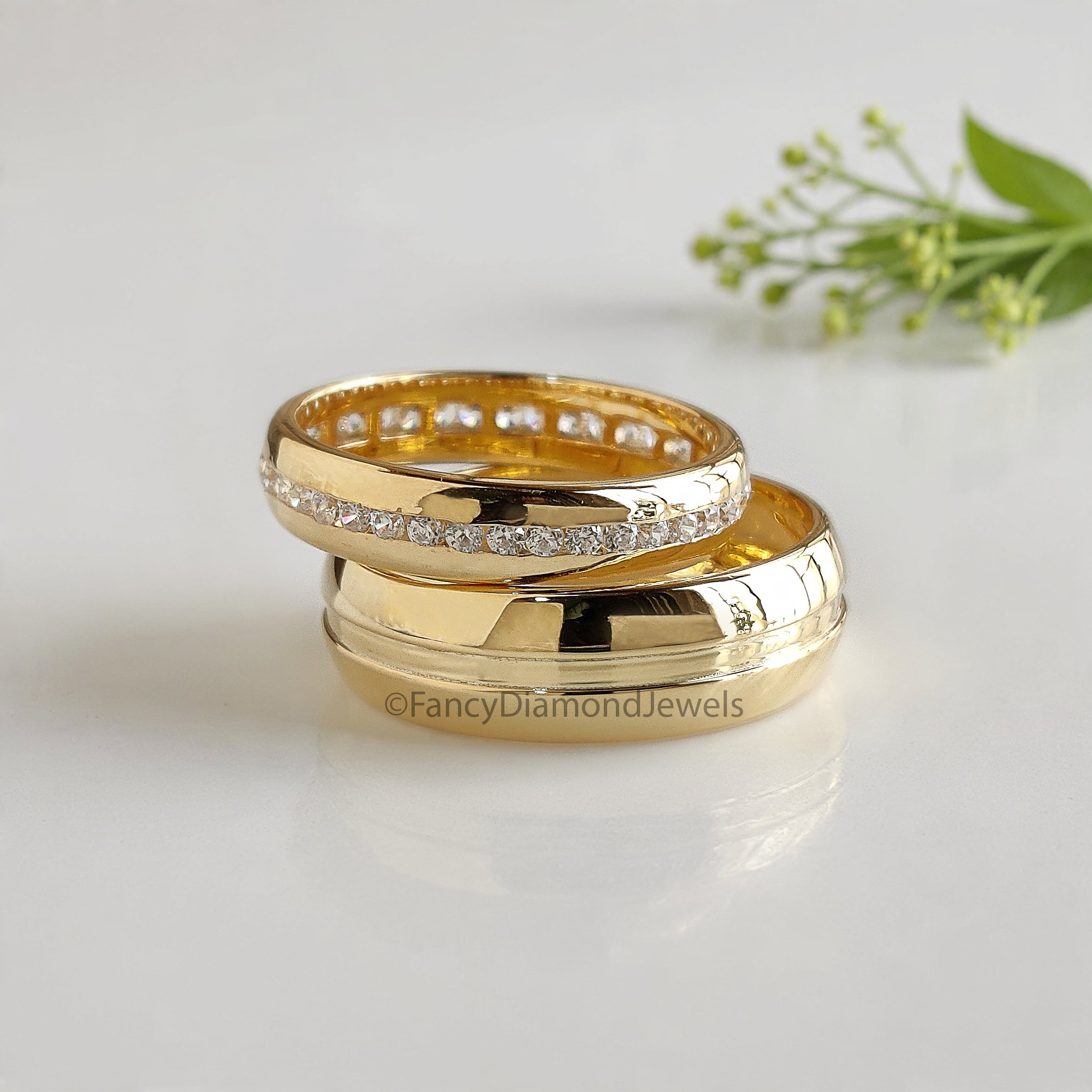 Elegant Silver Wedding Ring Set with Sparkling Diamonds for Couples Wedding Band Set with Channel Setting Perfect Symbol of Forever FD522