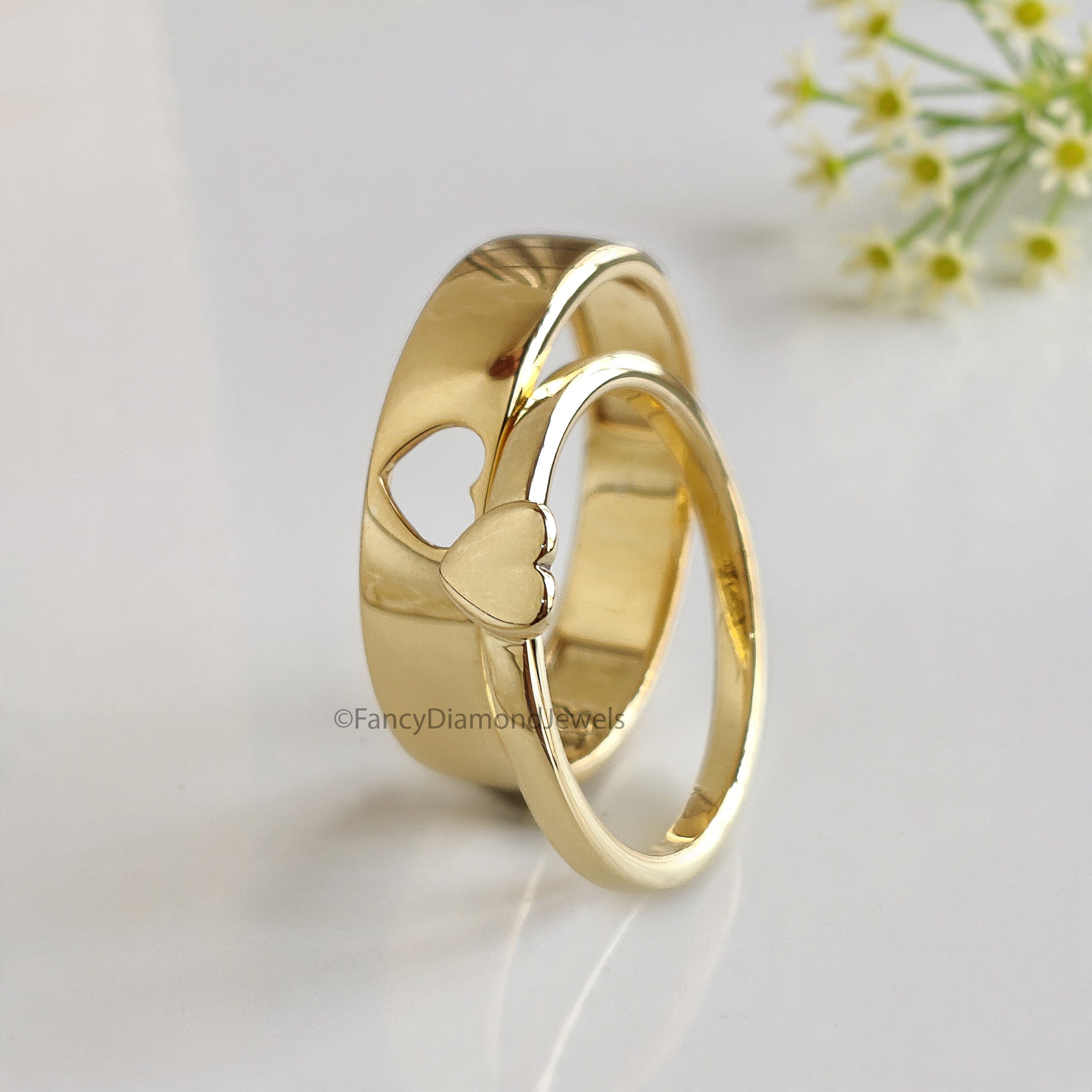 Matching His and Hers Heart Couple Band Set Silver Promise Bands For Couples Wedding Bands Simple Wedding matching anniversary Band FD521