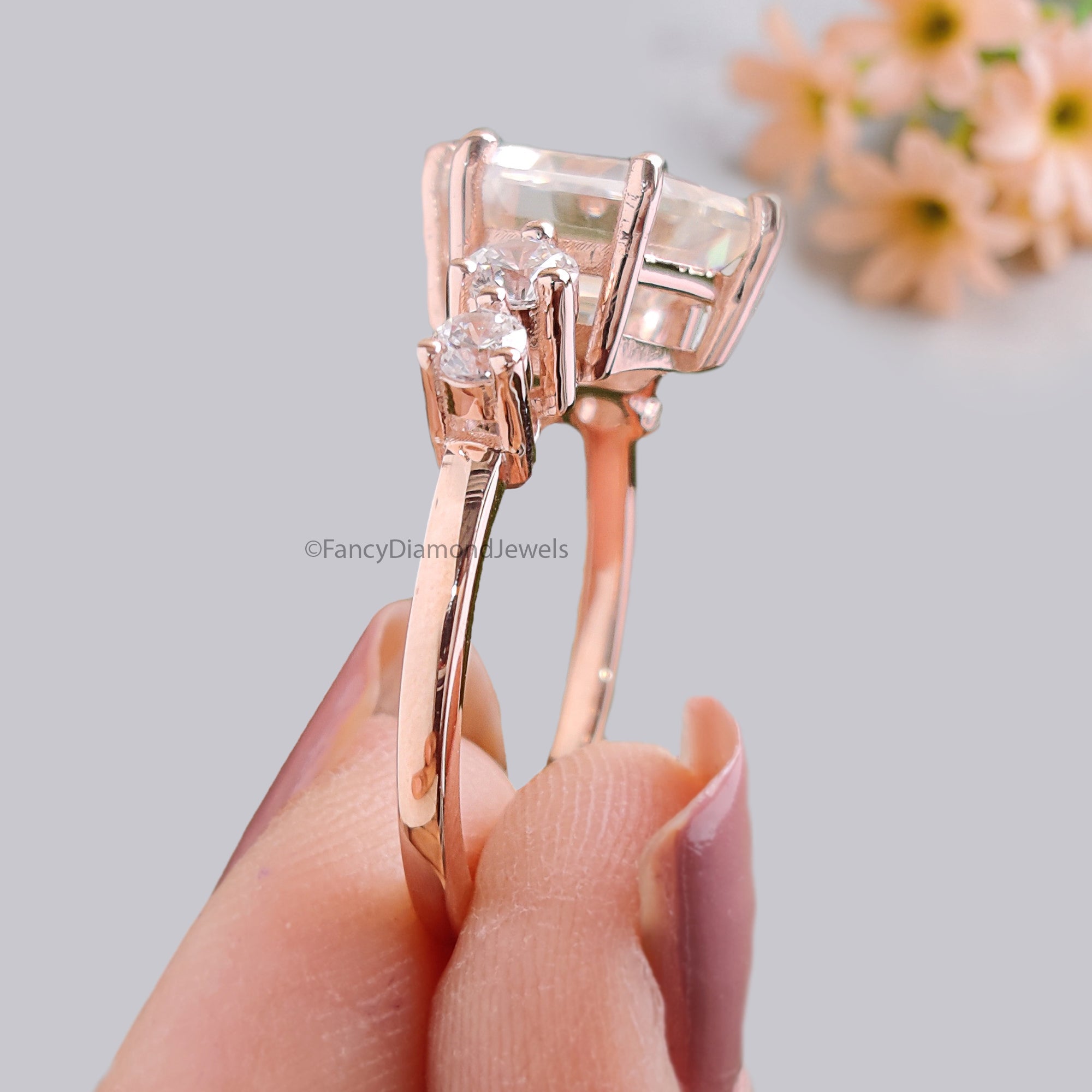 2.95 CTW Antique Hexagon Cut Moissanite Engagement Ring Rose Gold Four Stone Ring Engagement Ring Delicate Wedding Bridal Ring FD235