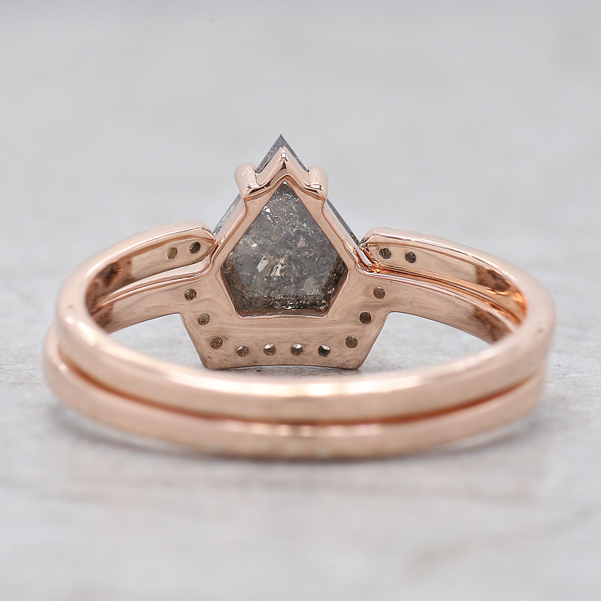 Shield Salt And Pepper Diamond Ring 0.88 CT 7.20 MM Shield Diamond Wedding Ring Set Rose Gold Silver Engagement Ring Gift For Her KDN9205