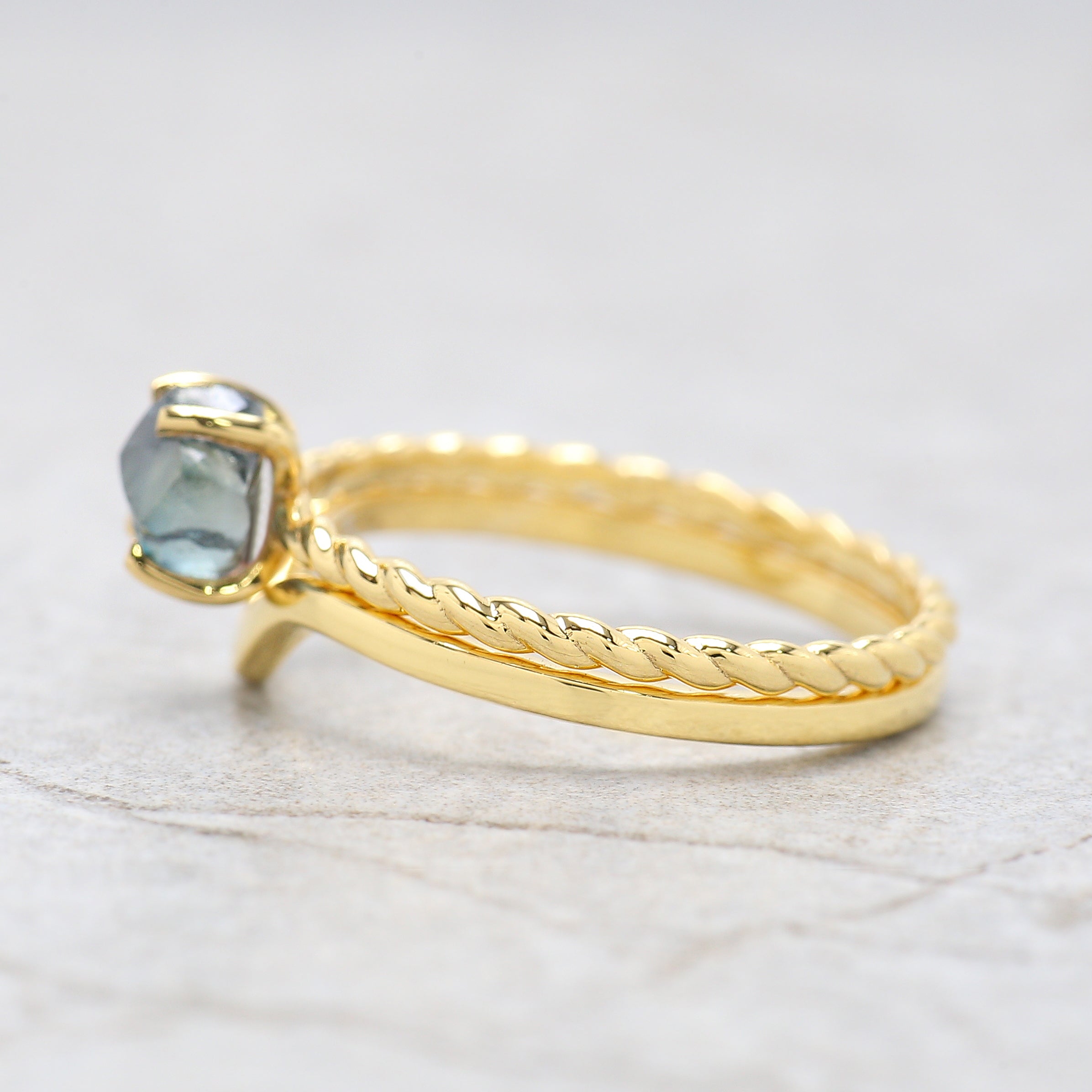 Rough Blue Color Diamond Ring 0.98 Ct 5.75 MM Crystal Rough Diamond Ring 14K Solid Yellow Gold Silver Engagement Ring Gift For Her KDL2326