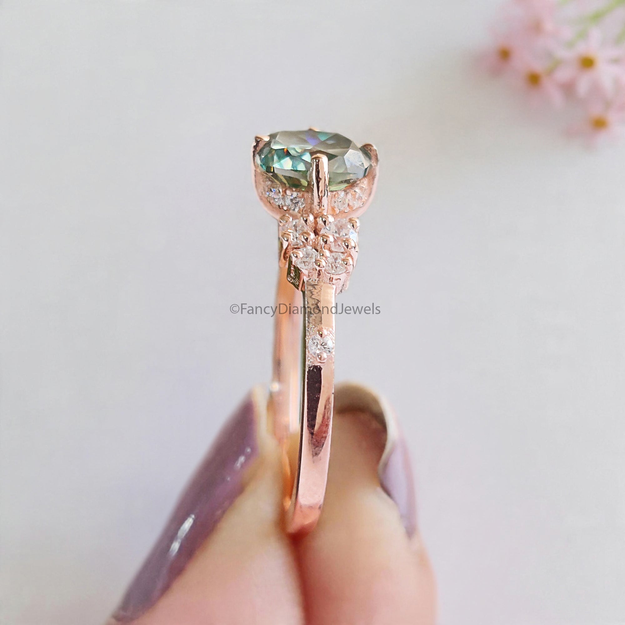 Muse Engagement Ring for Women 1.25 TW Cushion Fancy Cut Cyan Blue Moissanite Ring Hidden Halo Ring Wedding Ring for Her Comfort Fit FD08