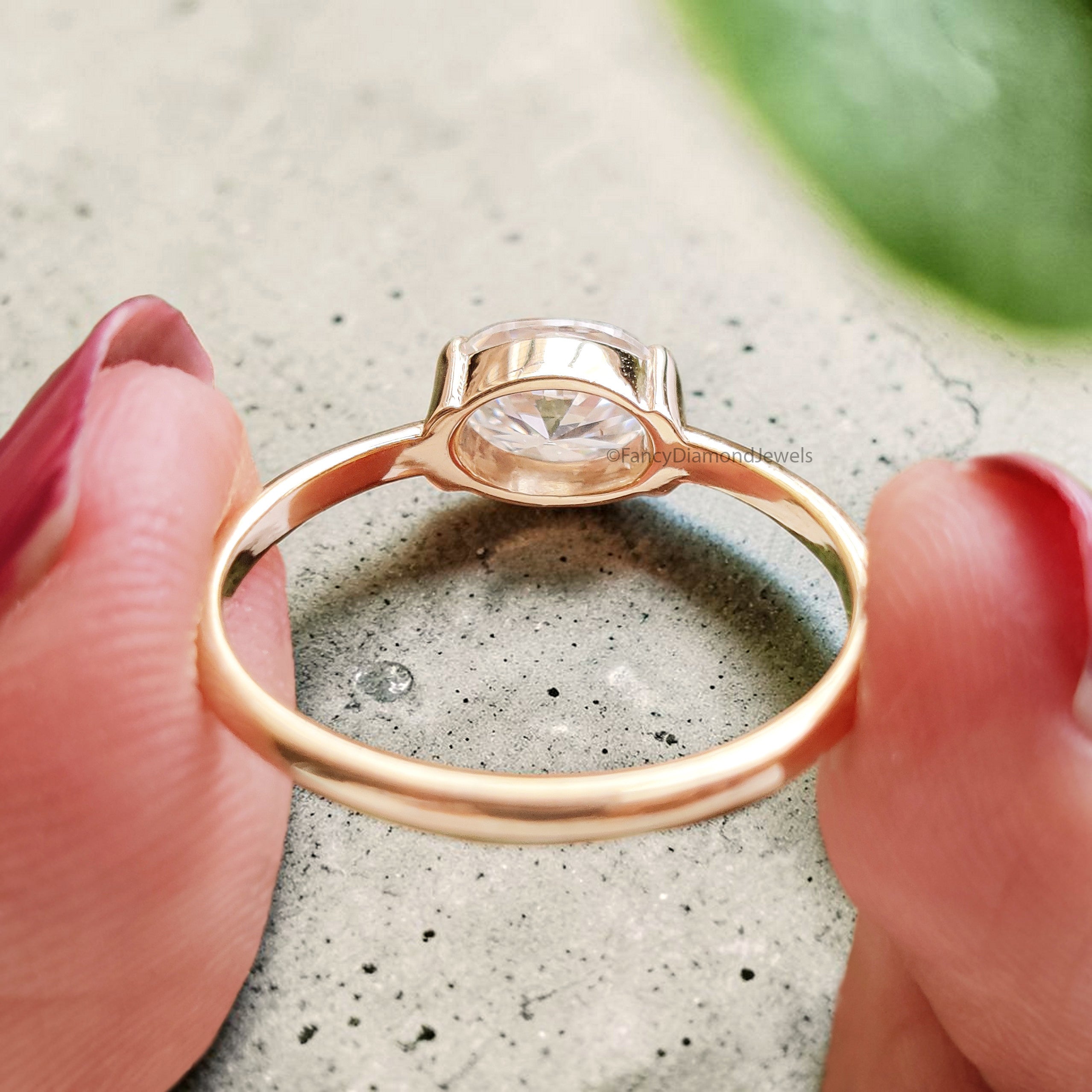 Oval Shape Lab Grown Diamond Half Bezel Ring Solid Gold, Thin Dainty Ring, Oval Diamond Pinky Ring, Minimal Wedding Band Gift For Her FD564