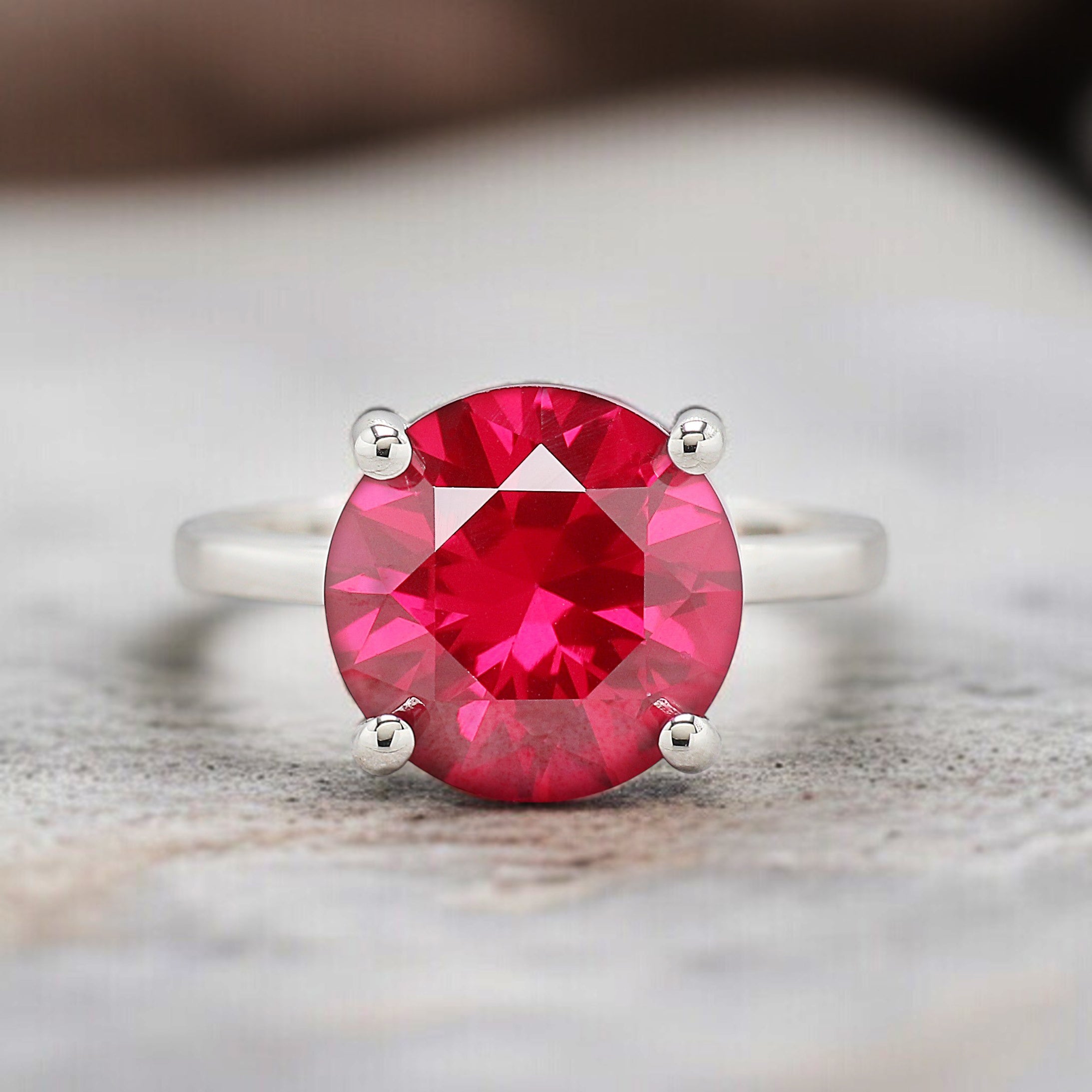 Round Red Ruby stone engagement ring 11mm 9mm 8mm 6.50mm 4mm ring silver simulant Ring Solitaire ring Diamond ring Gift for her FD516