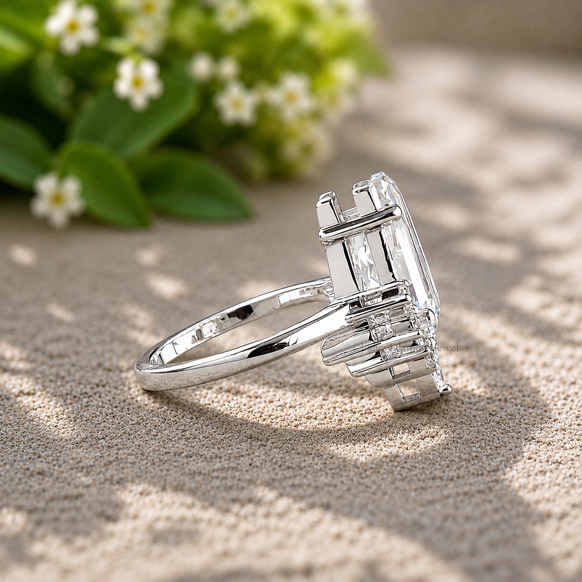 4.20 CT Coffin Cut Engagement Ring in Solid White 10K/14k/18k Gold Coffin Solitaire Engagement Ring Bridal Wedding Ring Promise Ring FD585