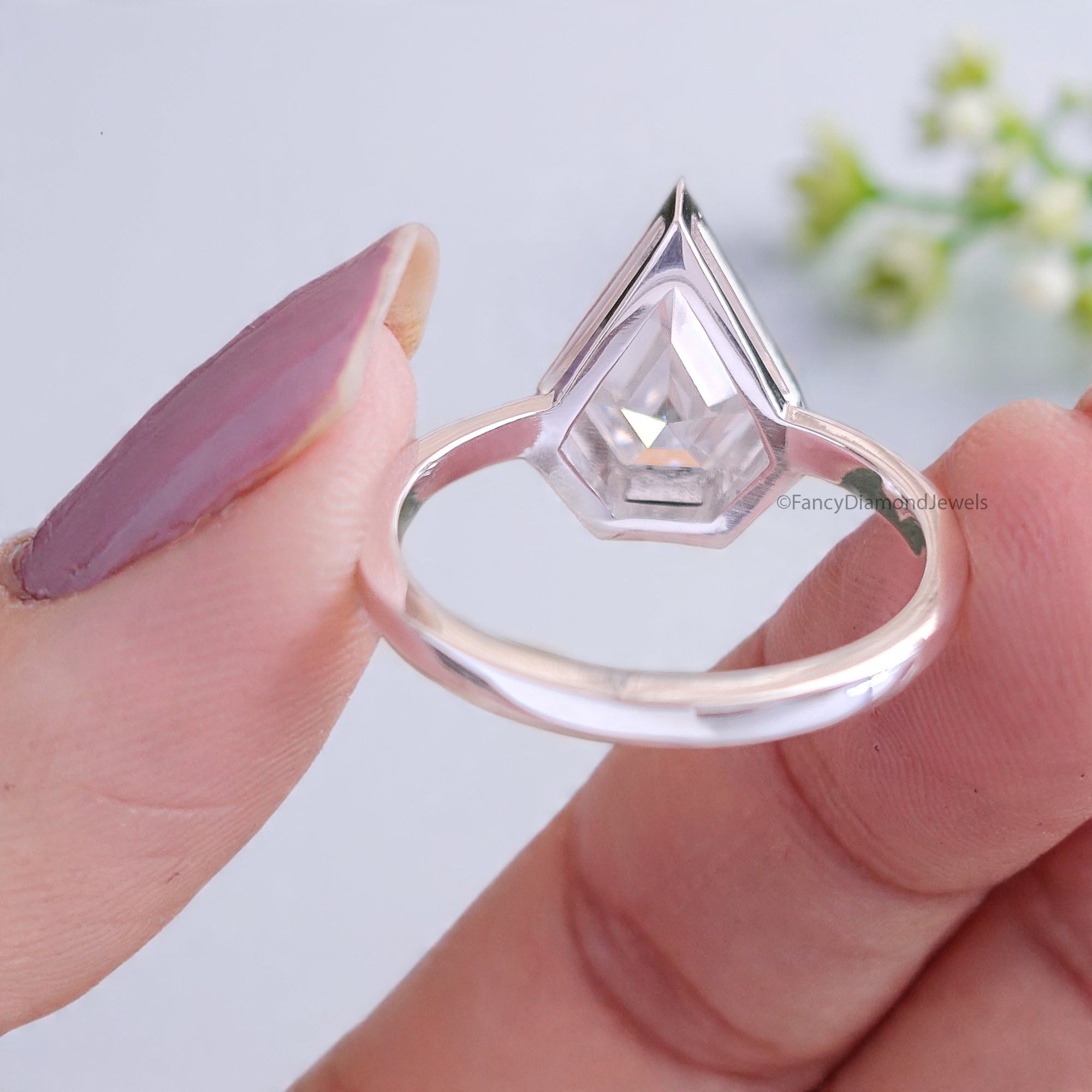 2.30 CT Shield Shape Moissanite Engagement Ring Colorless Moissanite Ring Bezel Set Wedding Ring Unique Moissanite Ring Gift for Her FD47