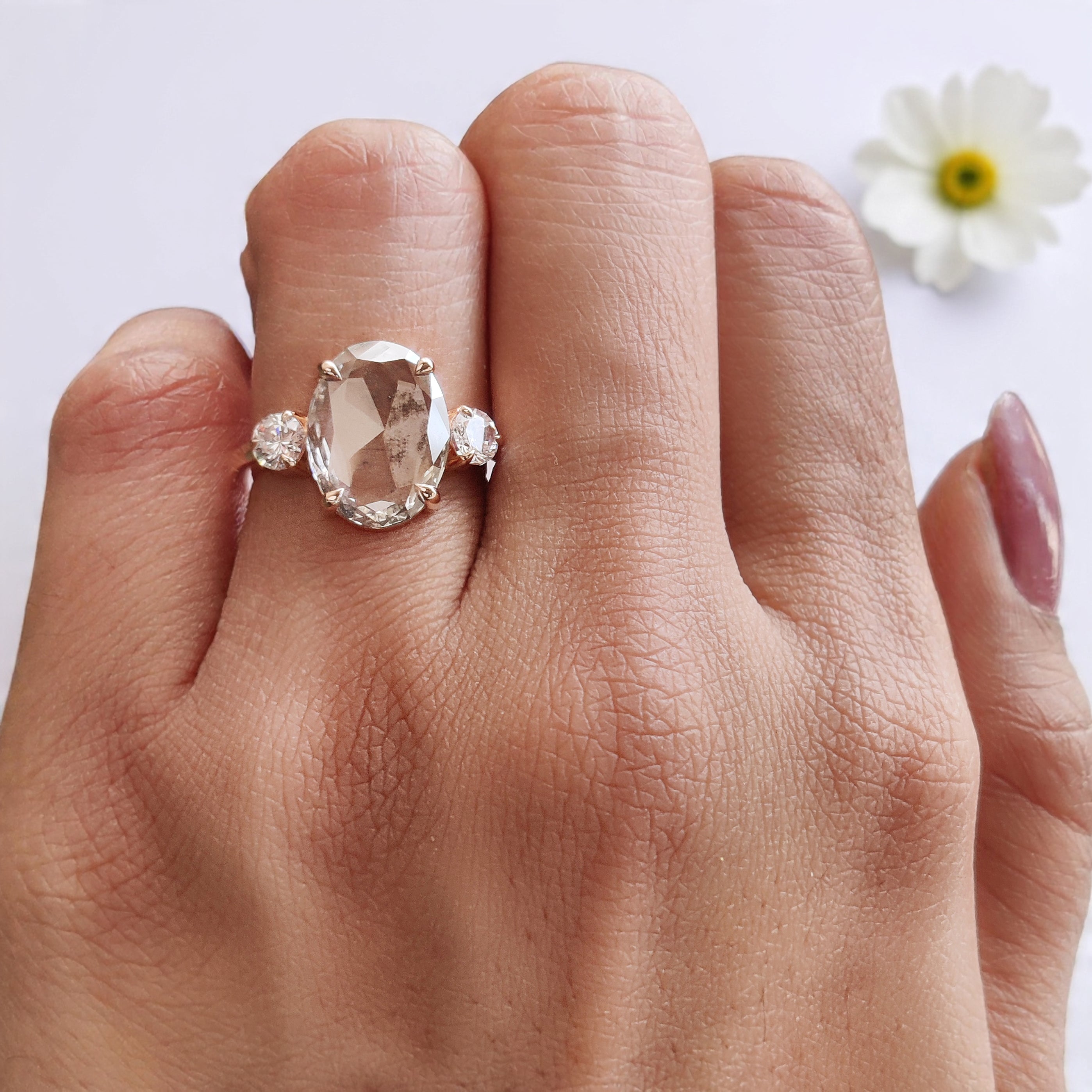 2.40 CT Oval Lab Grown Diamond Ring Oval Shape CVD Fancy Black Grey Salt And Pepper Diamond Ring Engagement Ring Bridal Wedding Ring KDL3520