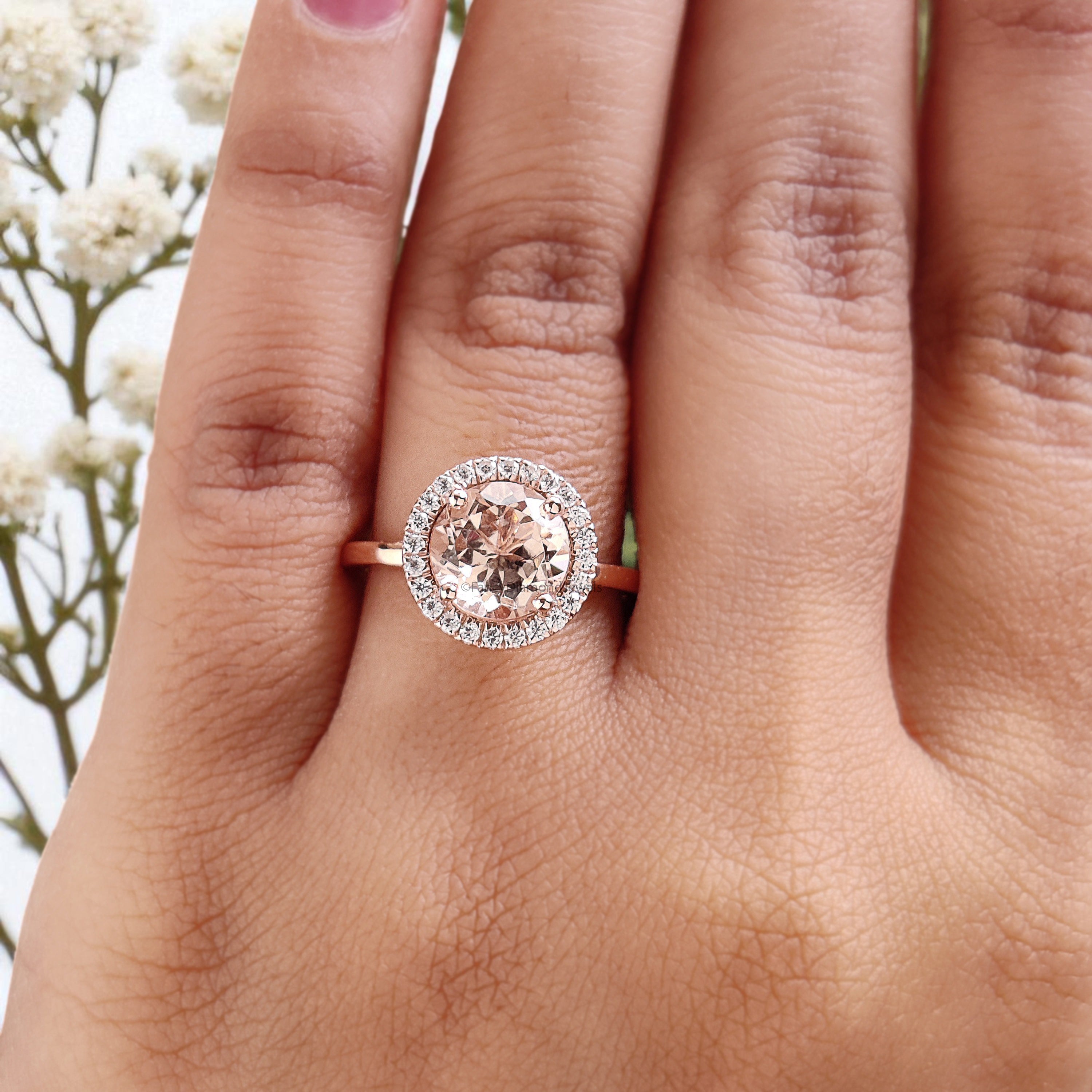 1.88 CT Round Cut Natural Morganite Engagement Ring Rose Gold Ring Round Shape Wedding Ring Unique Vintage Halo Ring Gift For Her FD426