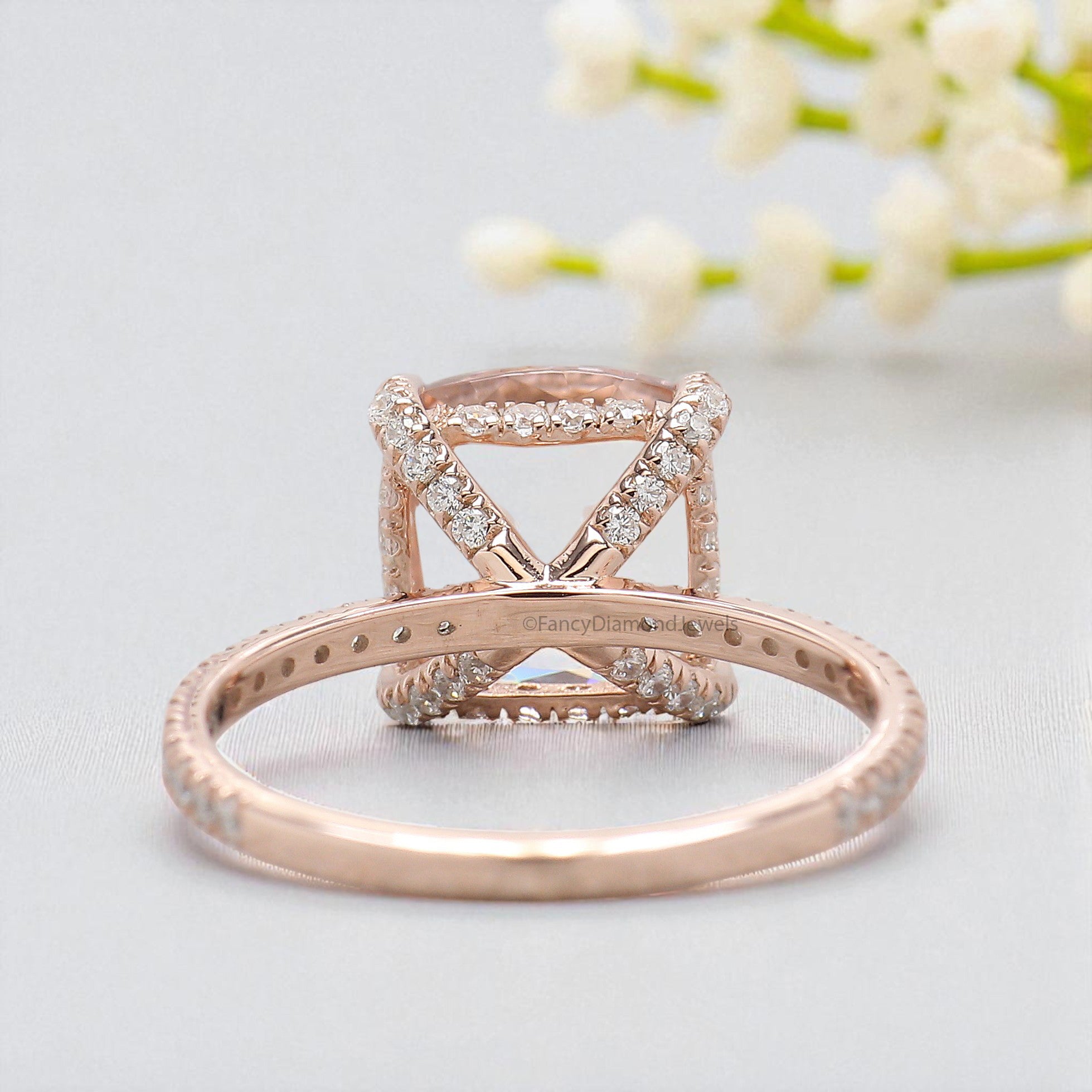 2.85 CT Cushion Cut Natural Morganite Engagement Ring Rose Gold Ring Cushion Wedding Ring Unique Hidden Halo Ring Gift For Her FD446