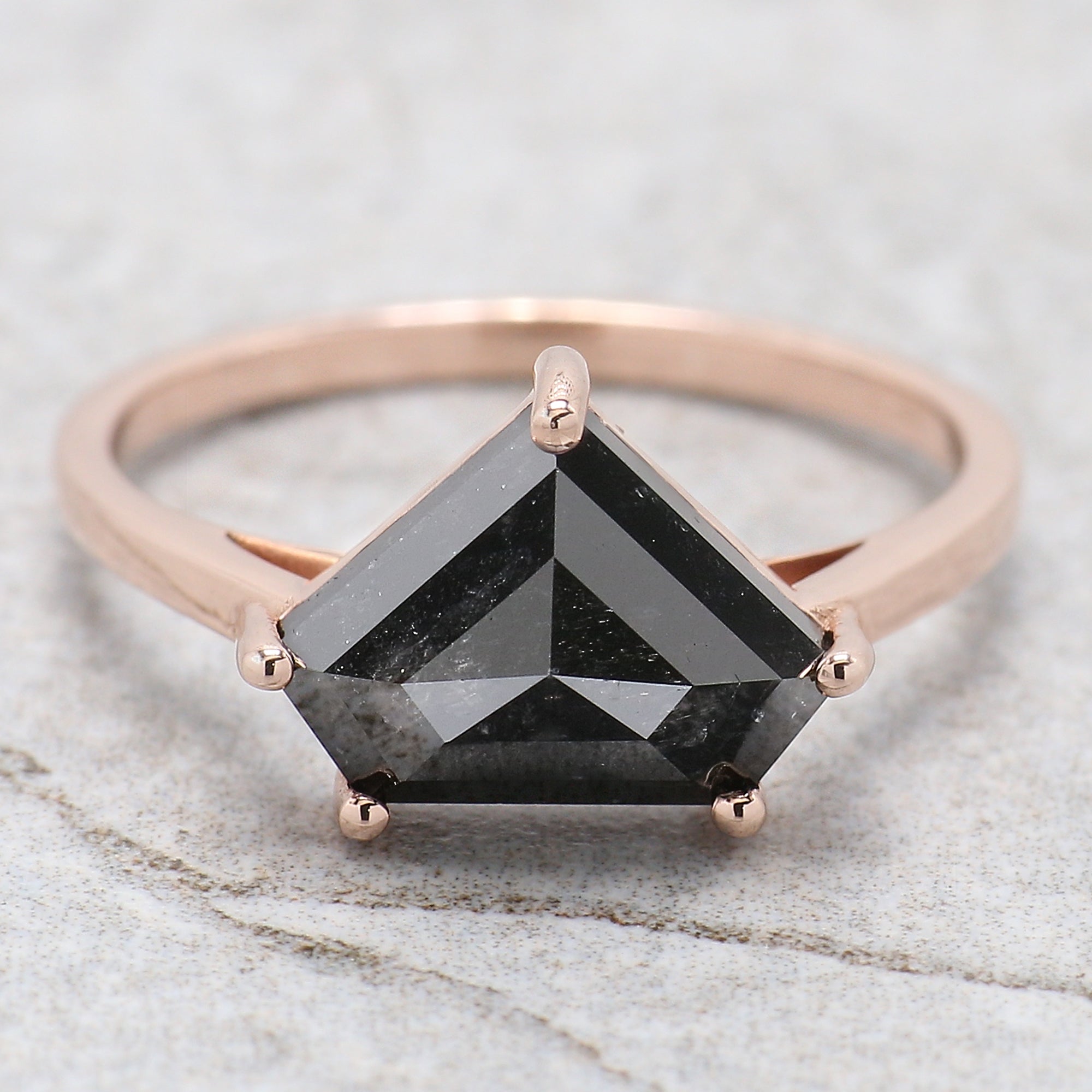 3.03 Ct Natural Shield Cut Salt And Pepper Diamond Ring 8.20 MM Shield Shape Diamond Ring 14K Solid Rose Gold Silver Engagement Ring QL1117