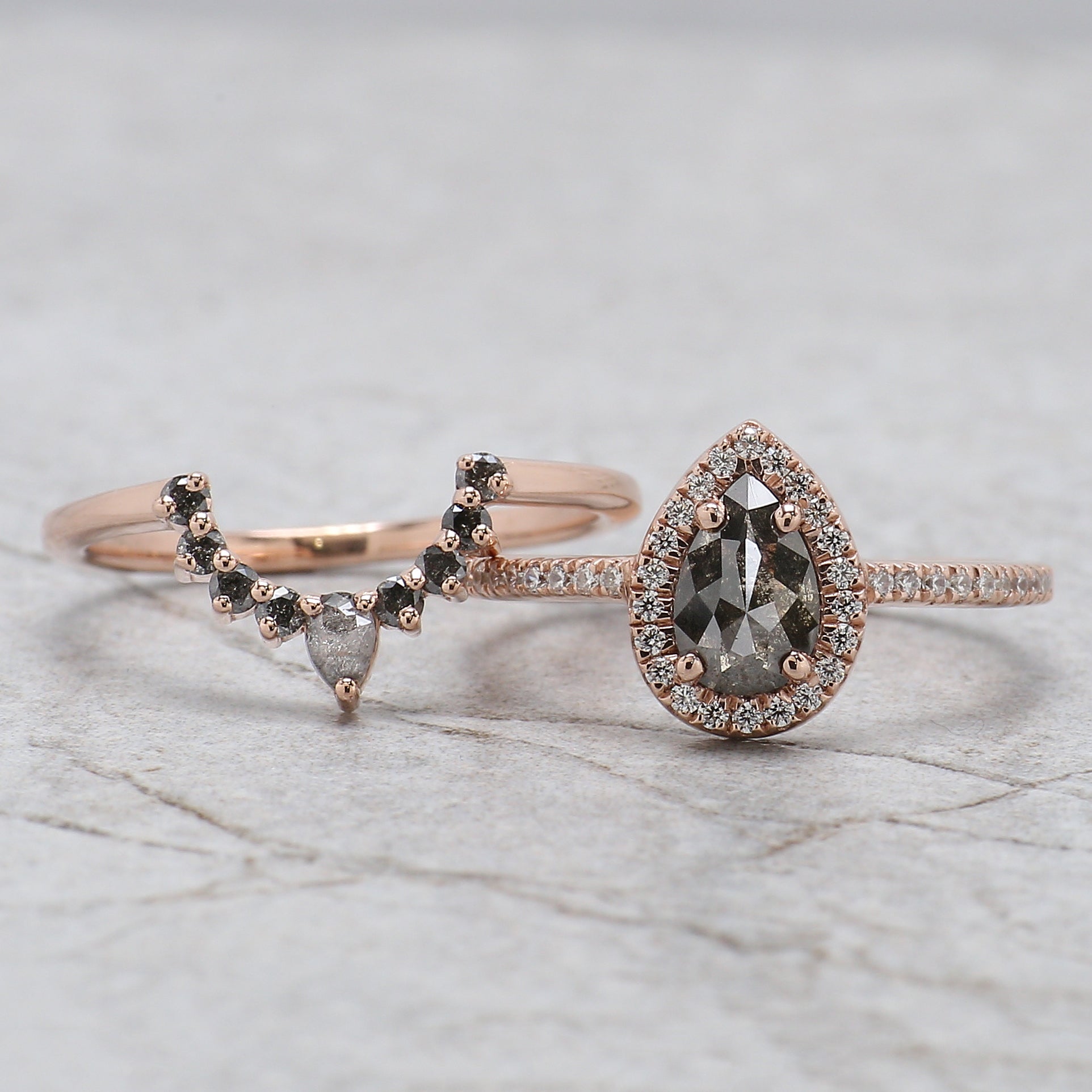 Pear Cut Salt And Pepper Diamond Ring 0.73 Ct 7.10 MM Pear Shape Diamond Ring 14K Solid Rose Gold Silver Engagement Ring Gift For Her QL1025