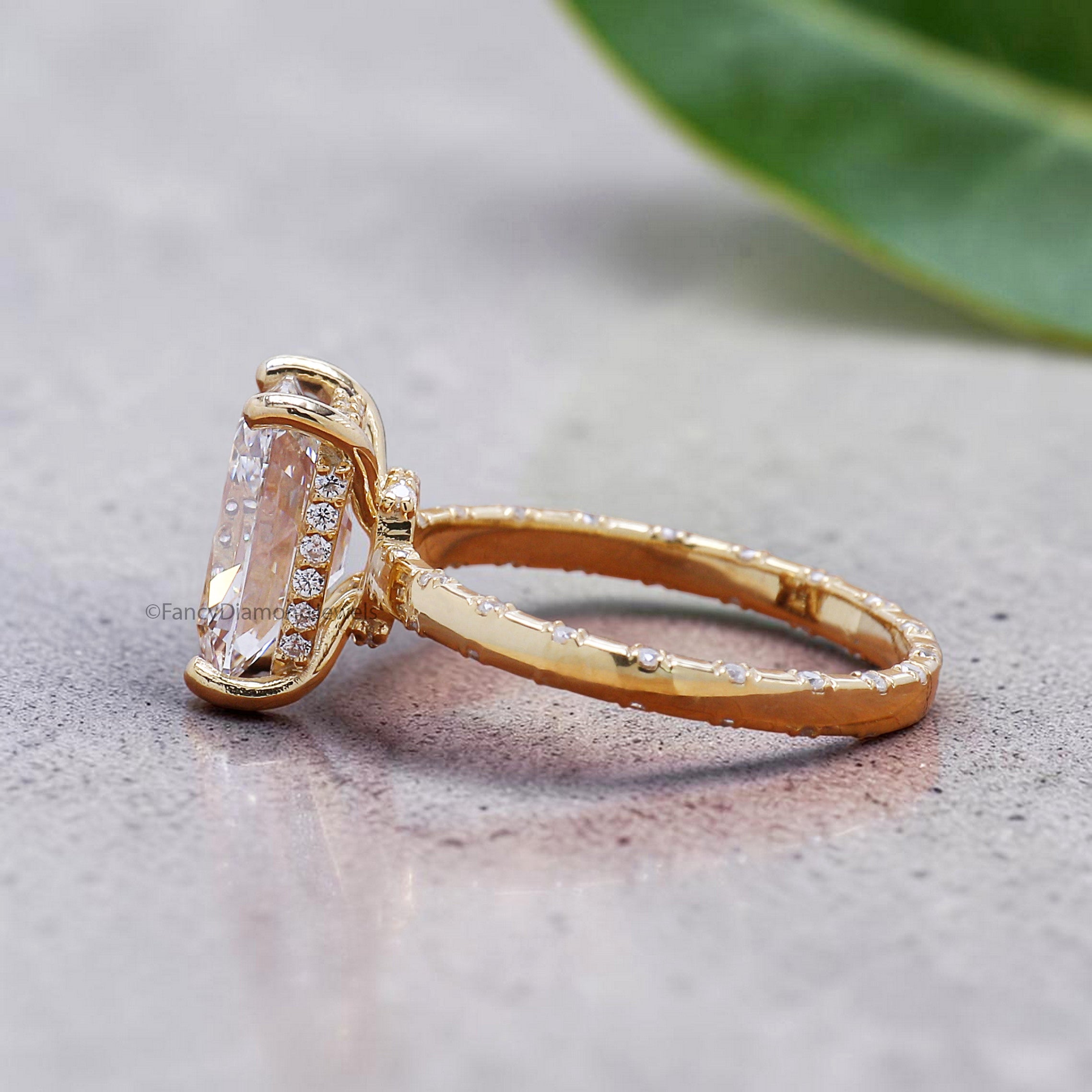 Elongated Cushion Old Mine Cut Lab Grown Diamond Ring, Vintage Style Hidden Halo Engagement Ring, Wedding & Anniversary Gift For Her FD555