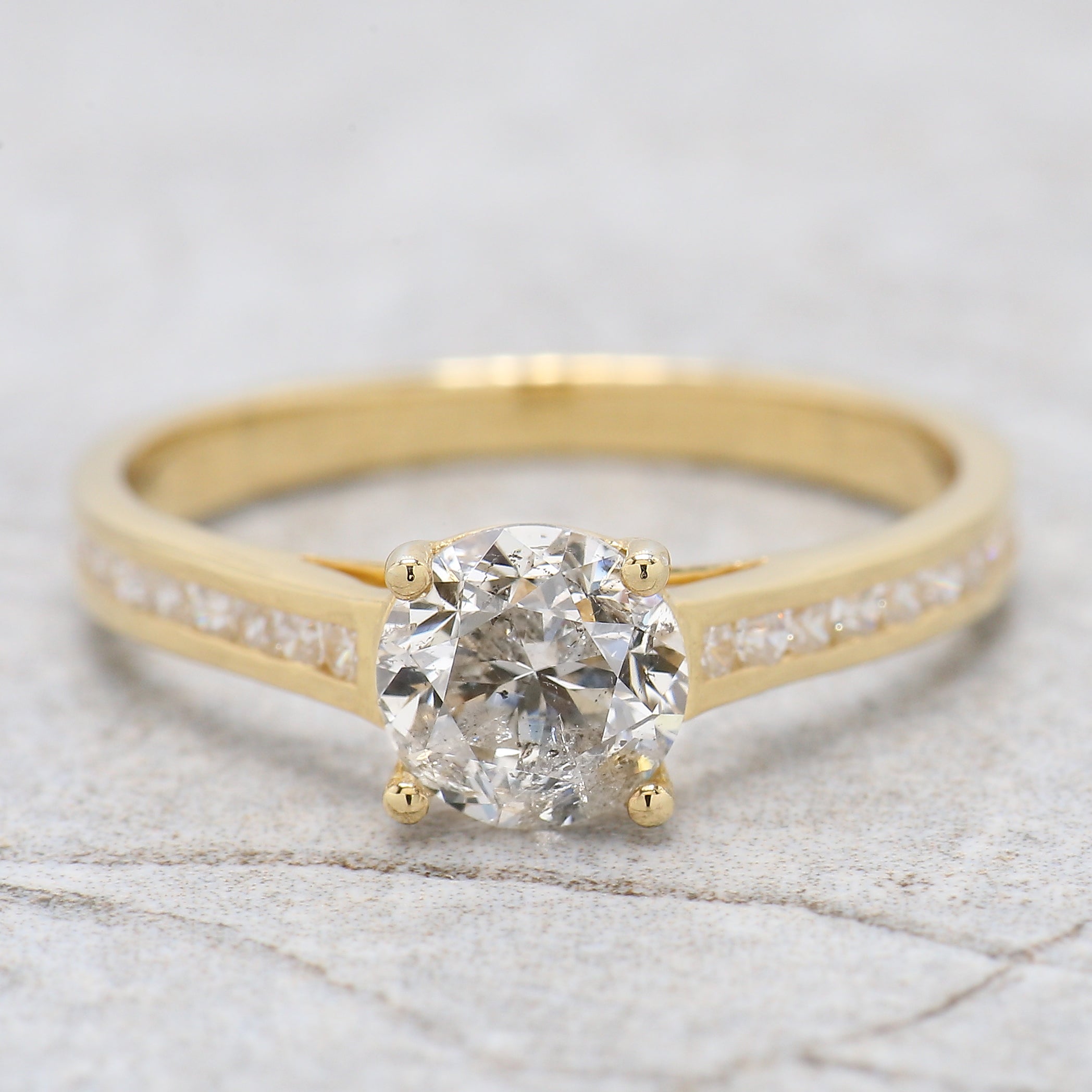 Round White-F Color Diamond Ring 0.97 Ct 6.05 MM Round Shape Diamond Wedding Ring Channel Setting Band Engagement Ring Gift For Her KDL2645