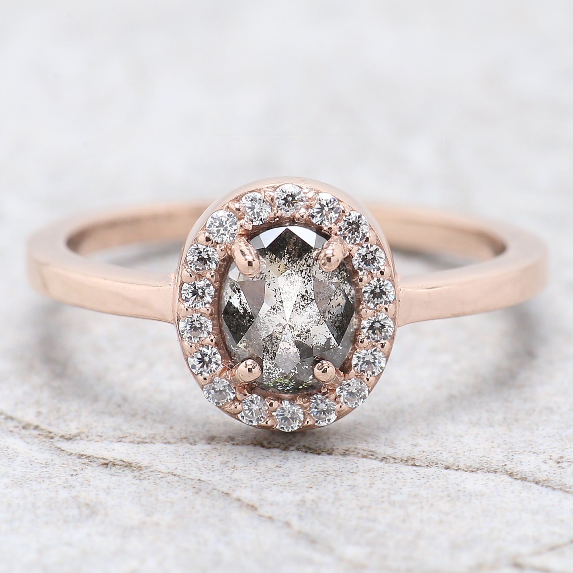 Oval Cut Salt And Pepper Diamond Ring 0.79 Ct 6.35 MM Oval Diamond Ring 14K Solid Rose Gold Silver Oval Engagement Ring Gift For Her QL1476
