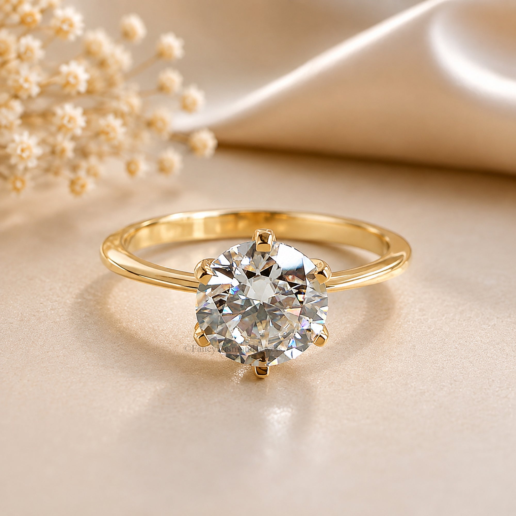 Round Cut Engagement Ring, Moissanite Diamond Wedding Ring for Women, Round Shape Moissanite Solitaire Propose Ring, Anniversary Gift FD599
