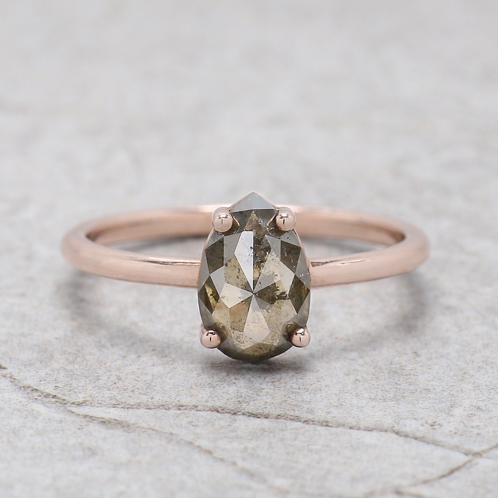 Pear Cut Green Color Diamond Ring 1.16 Ct 8.70 MM Pear Shape Diamond Ring 14K Solid Rose Gold Silver Pear Engagement Ring Gift For Her KDK2608