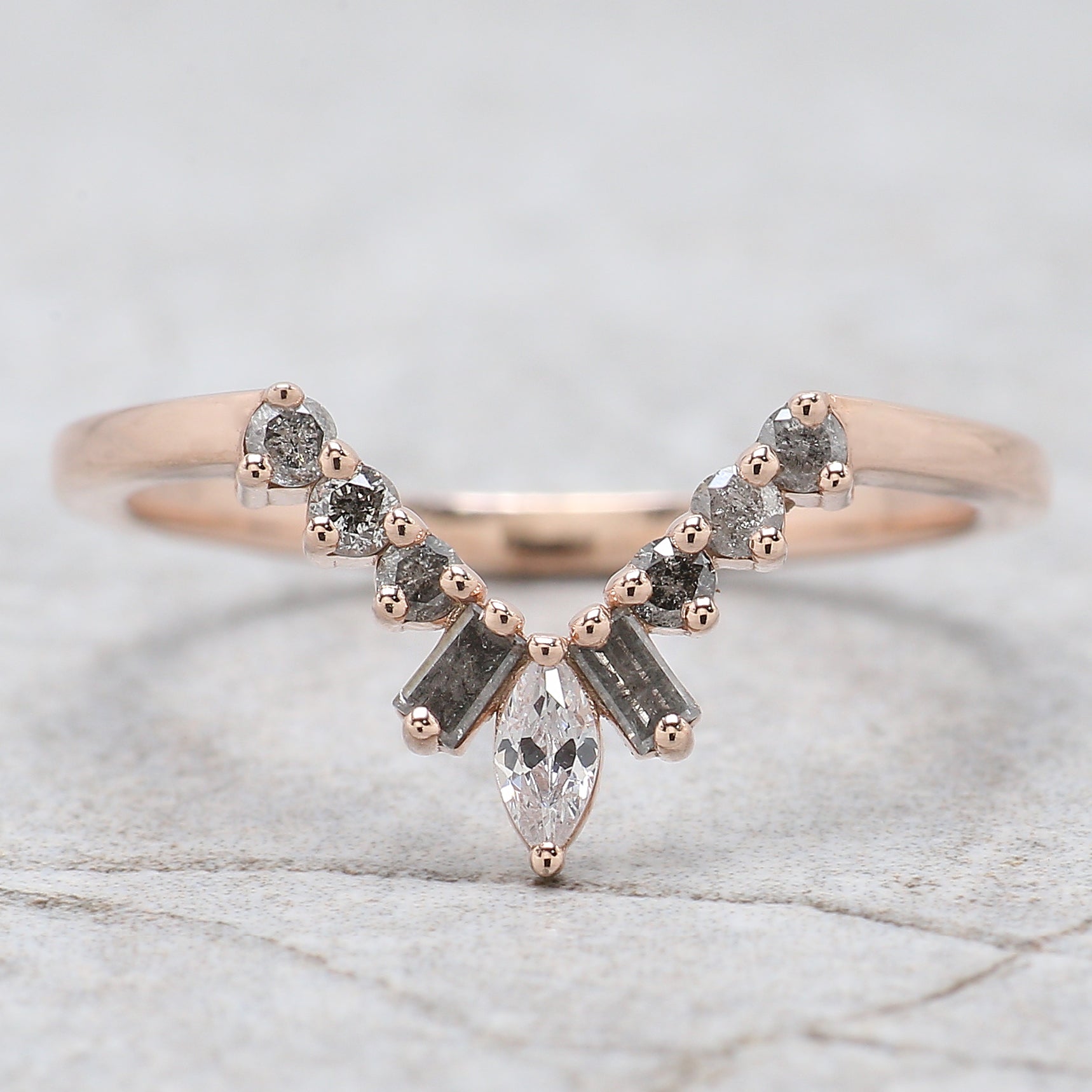 Kite Cut Salt And Pepper Diamond Ring 0.96 Ct 7.80 MM Kite Diamond Ring 14K Solid Rose Gold Silver Kite Engagement Ring Gift For Her QL221