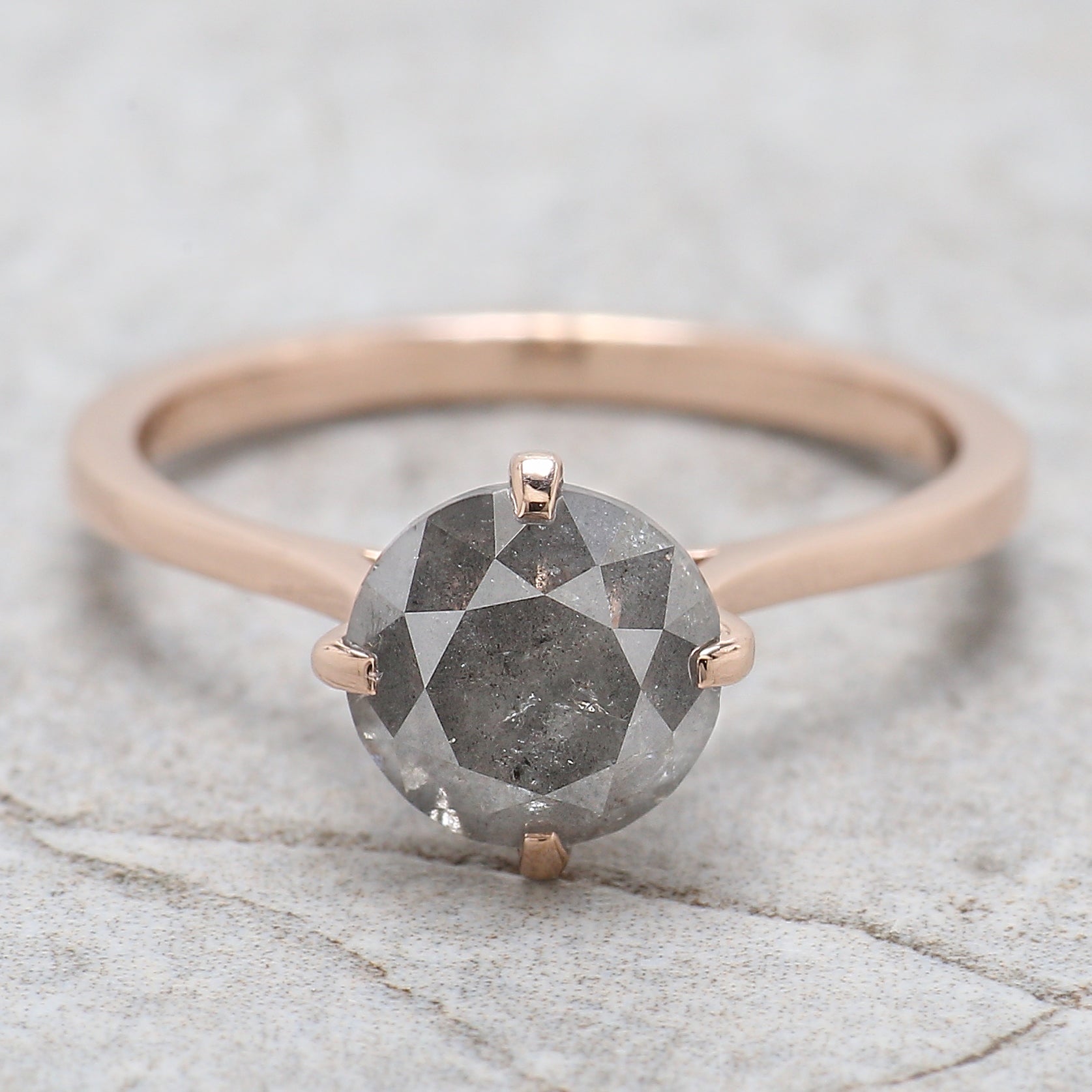Round Cut Salt And Pepper Diamond Ring 2.11 Ct 7.50 MM Round Diamond Ring 14K Solid Rose Gold Silver Engagement Ring Gift For Her QK1991