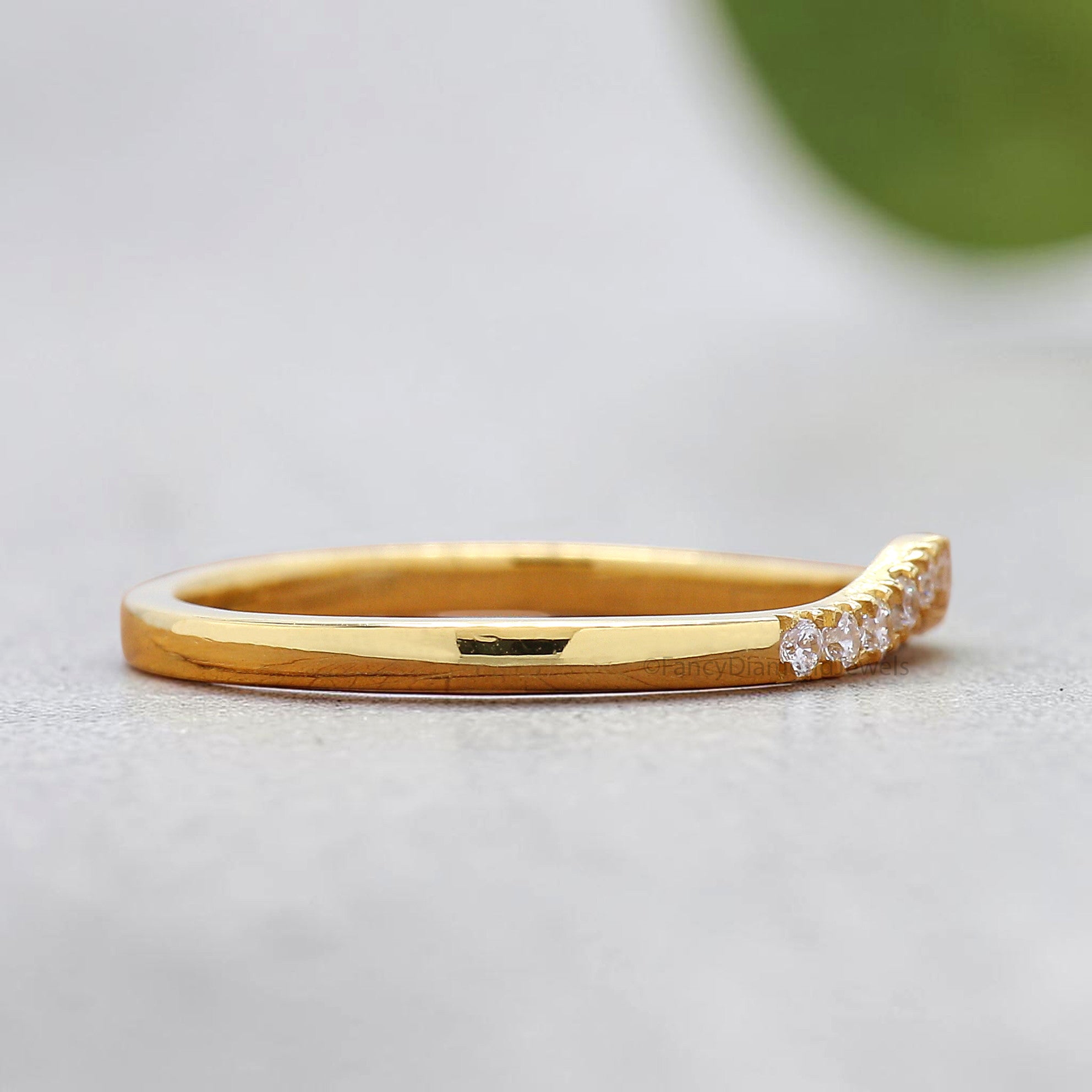 Lab Grown Diamond Band 14k Yellow Gold Curved Wedding Band For Women Pave Set Tiny Diamond Stacking Ring Minimalist Band Ring For Her FD570