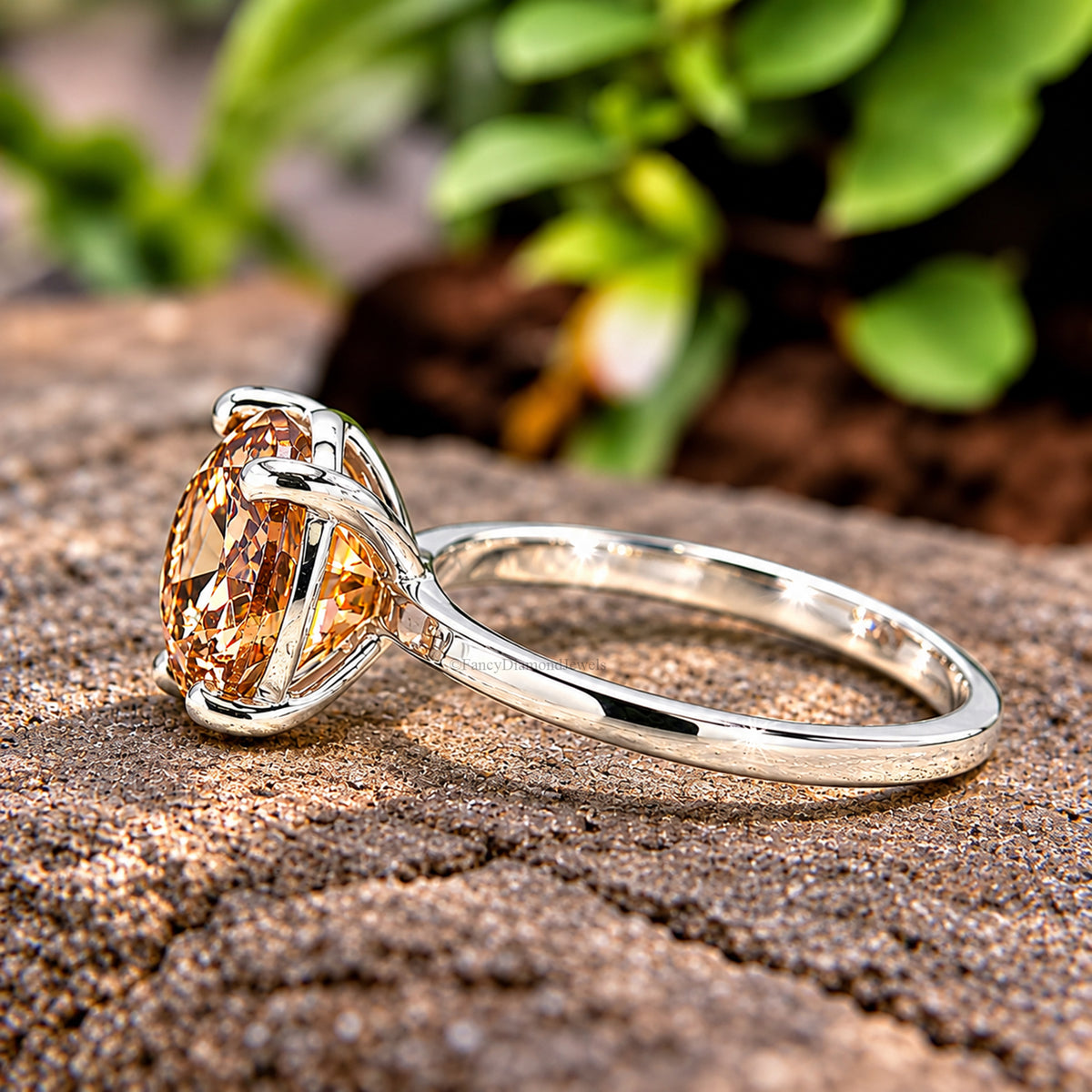 Round Brown Champagne Diamond engagement ring 11mm 9mm 8mm 6mm 4mm stone ring Simulant Ring Solitaire ring Silver ring Gift for her FD519
