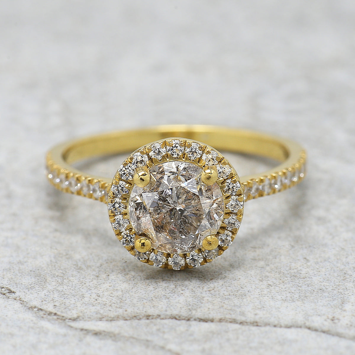 Round Salt and Pepper Diamond Engagement Ring, 14K Yellow Gold Ring, Unique Geometric Diamond Ring, Minimalist Fine Jewelry Gift KDL2616