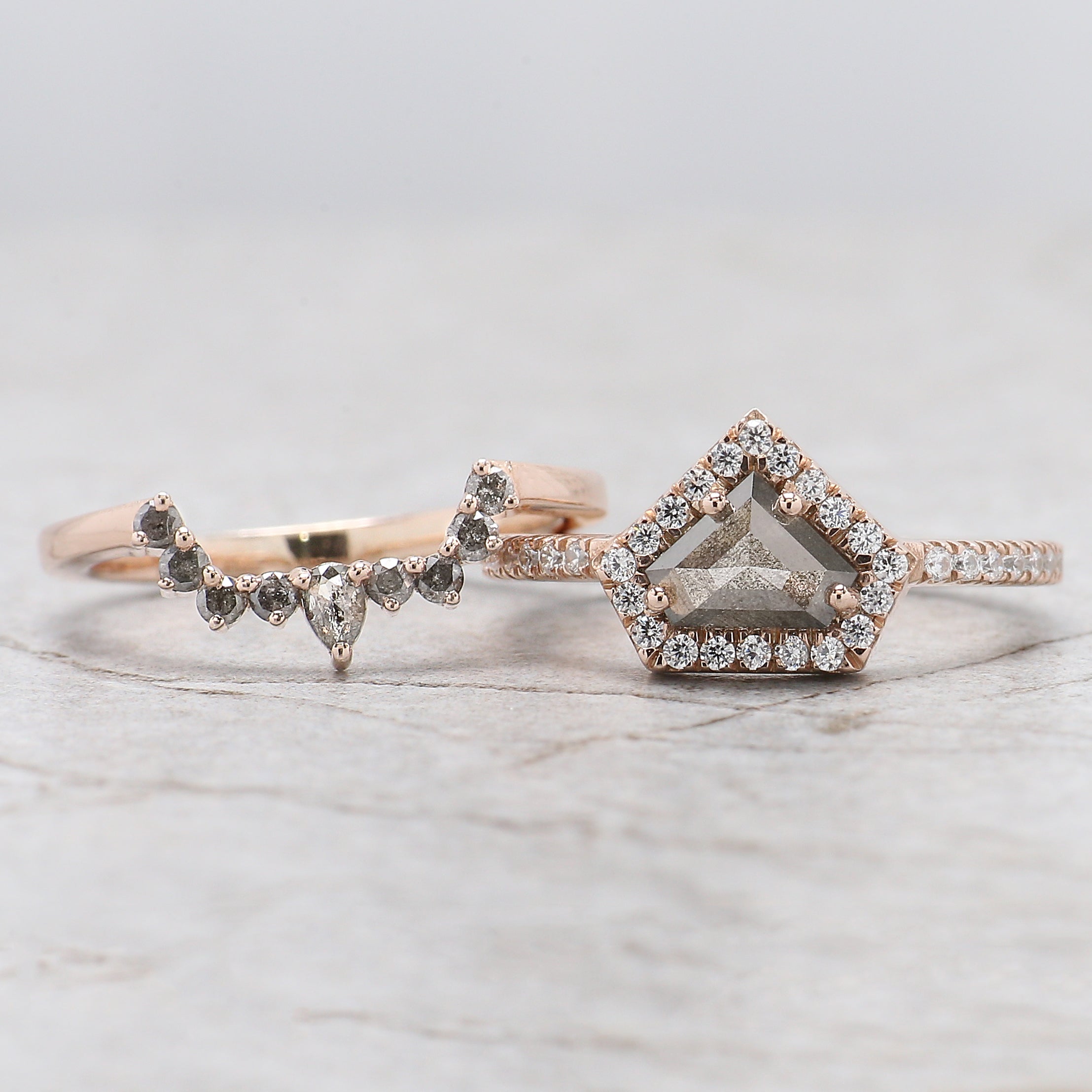 Shield Cut Salt And Pepper Diamond Ring 0.87 Ct 5.39 MM Shield Diamond Ring 14K Solid Rose Gold Silver Engagement Ring Gift For Her QL1942
