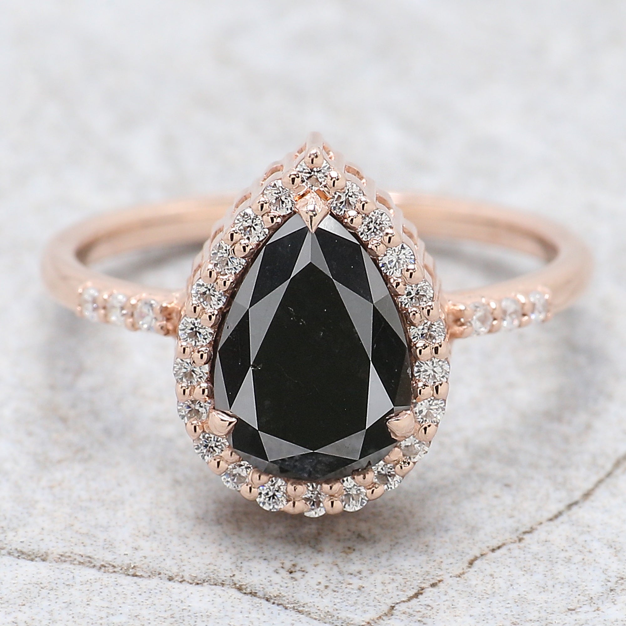 Pear Cut Black Color Diamond Ring 1.97 Ct 9.65 MM Pear Shape Diamond Ring 14K Solid Rose Gold Silver Pear Engagement Ring Gift For Her QN1542