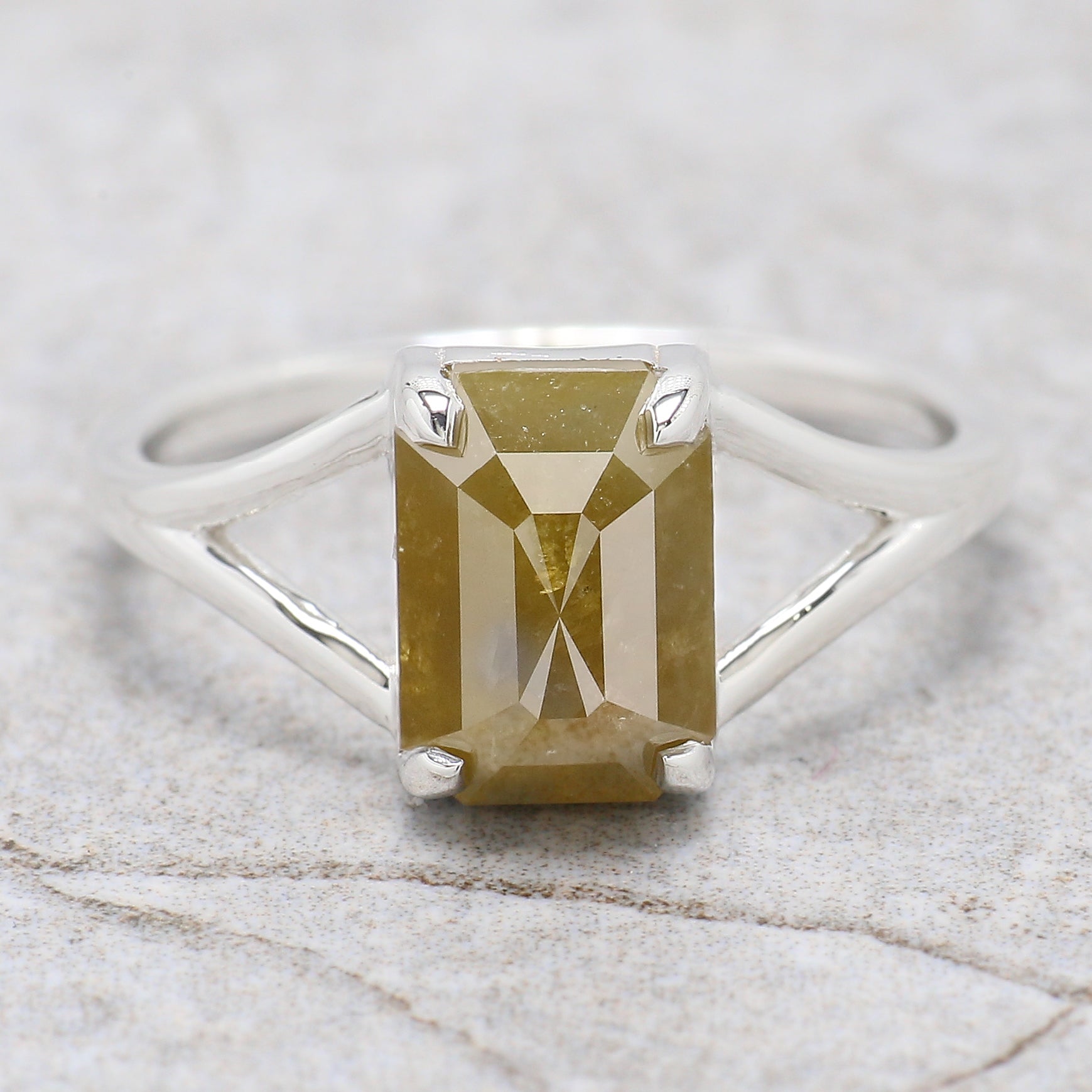 Emerald Cut Yellow Color Diamond Ring 2.77 Ct 8.90 MM Emerald Diamond Ring 14K Solid Rose Gold Silver Engagement Ring Gift For Her QN153