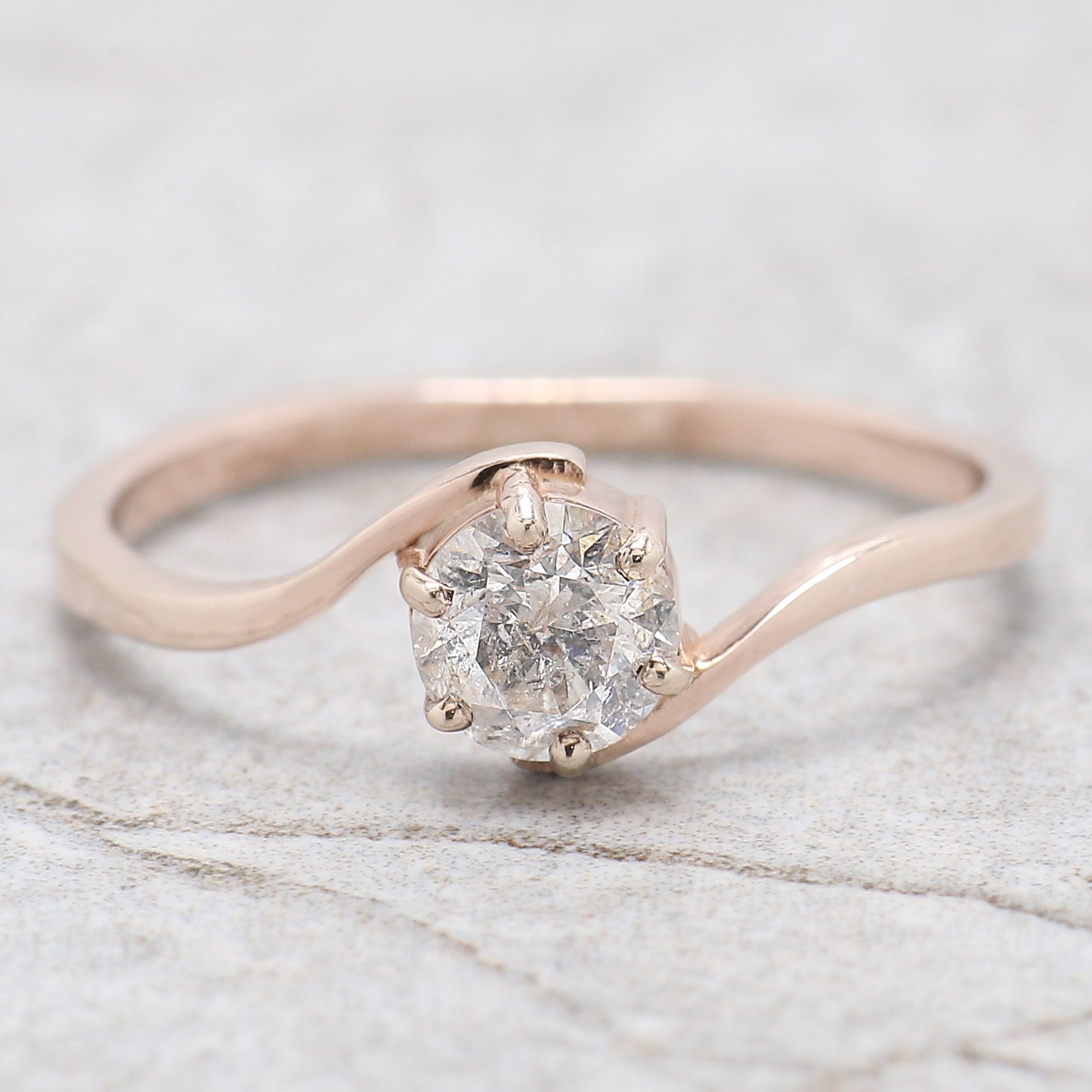 Round Cut Salt And Pepper Diamond Ring 0.47 Ct 4.95 MM Round Shape Diamond Ring 14K Solid Rose Gold Silver Engagement Ring Gift For Her QL346