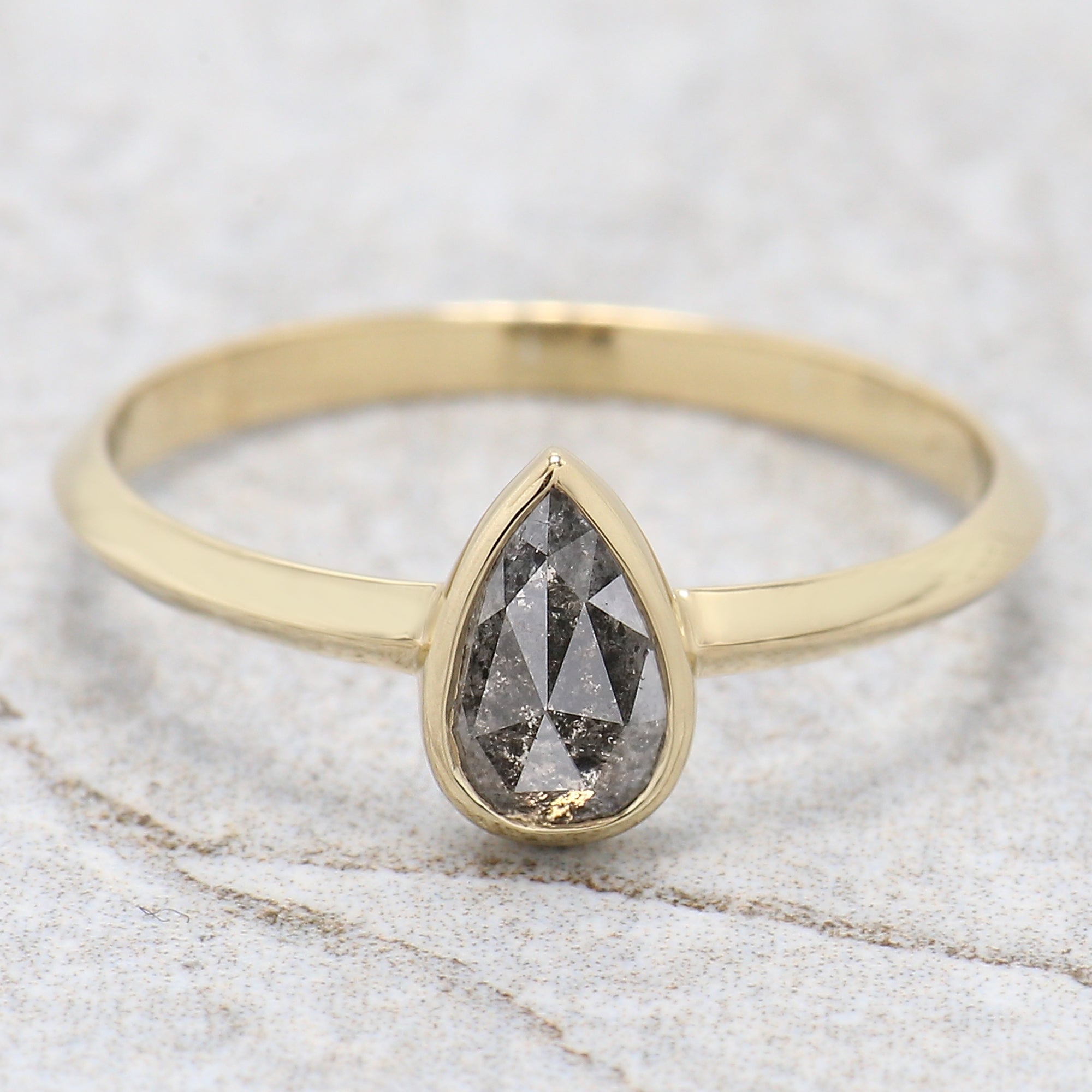 Pear Cut Salt And Pepper Diamond Ring 0.58 Ct 7.05 MM Pear Diamond Ring 14K Solid Yellow Gold Silver Engagement Ring Gift For Her QN9259