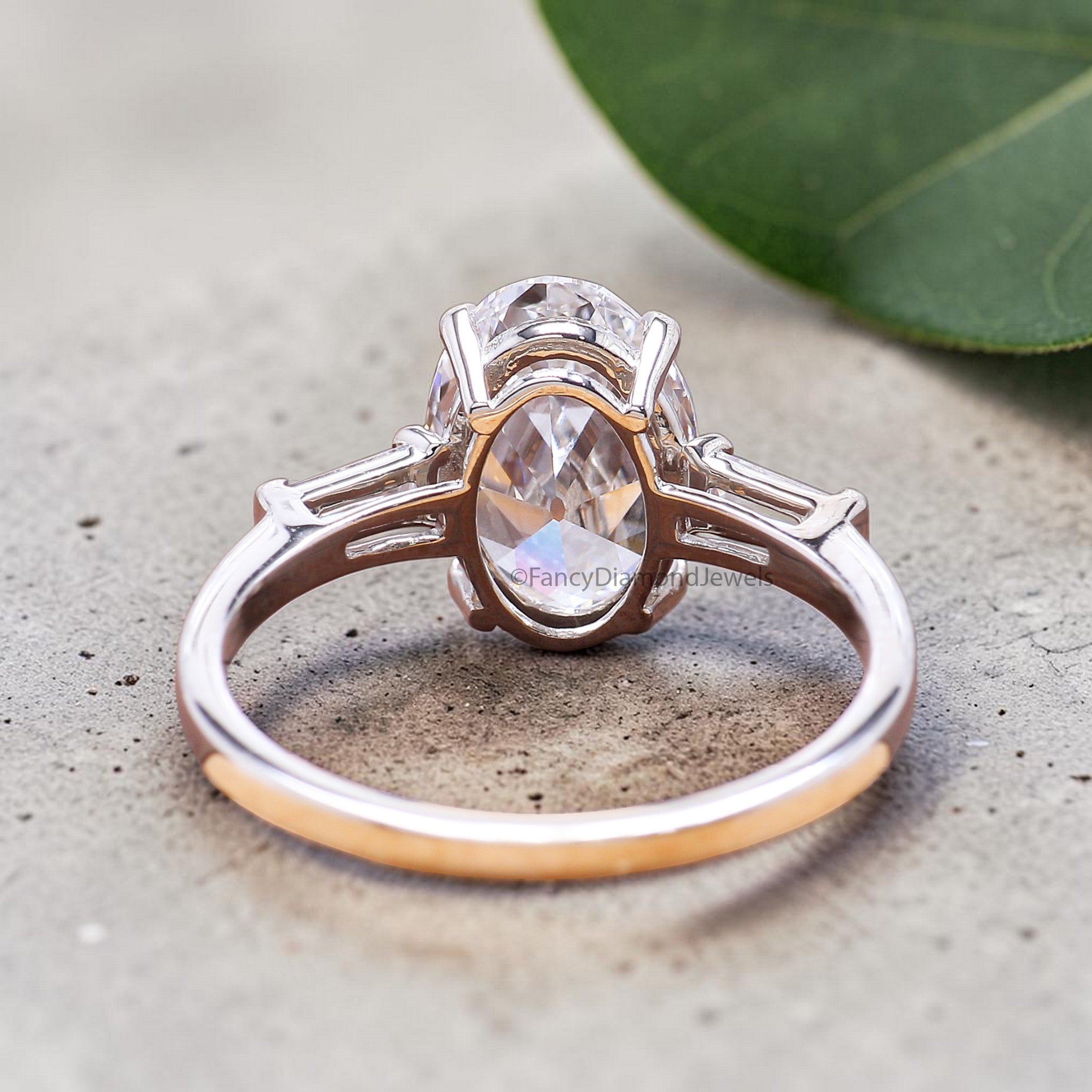 Old European Cut Oval Diamond Engagement Ring, Three Stone Oval Diamond Ring with Tapered Baguette Side Stones, Unique Bridal Ring FD554