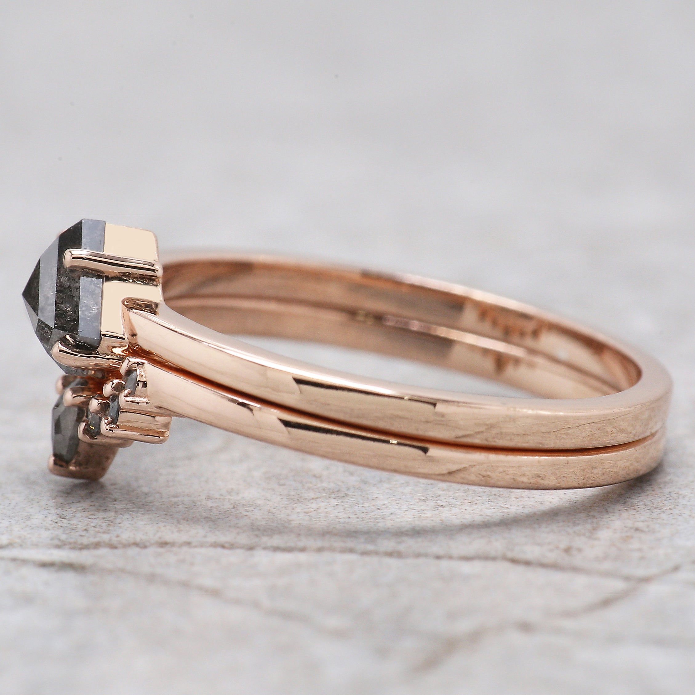 Shield Salt And Pepper Diamond Ring 0.61 CT 4.80 MM Shield Diamond Wedding Ring Set Rose Gold Silver Engagement Ring Gift For Her KDN1551