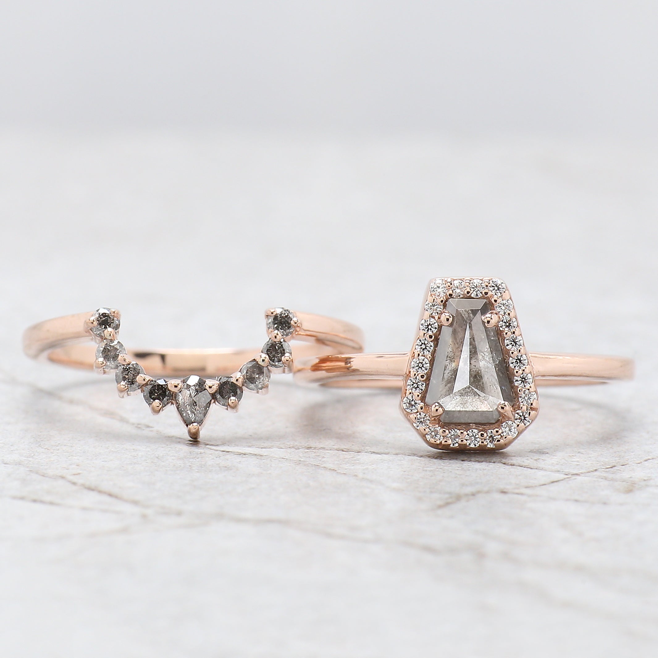 Coffin Cut Salt And Pepper Diamond Ring 0.69 Ct 6.90 MM Coffin Diamond Ring 14K Solid Rose Gold Silver Engagement Ring Gift For Her QL506