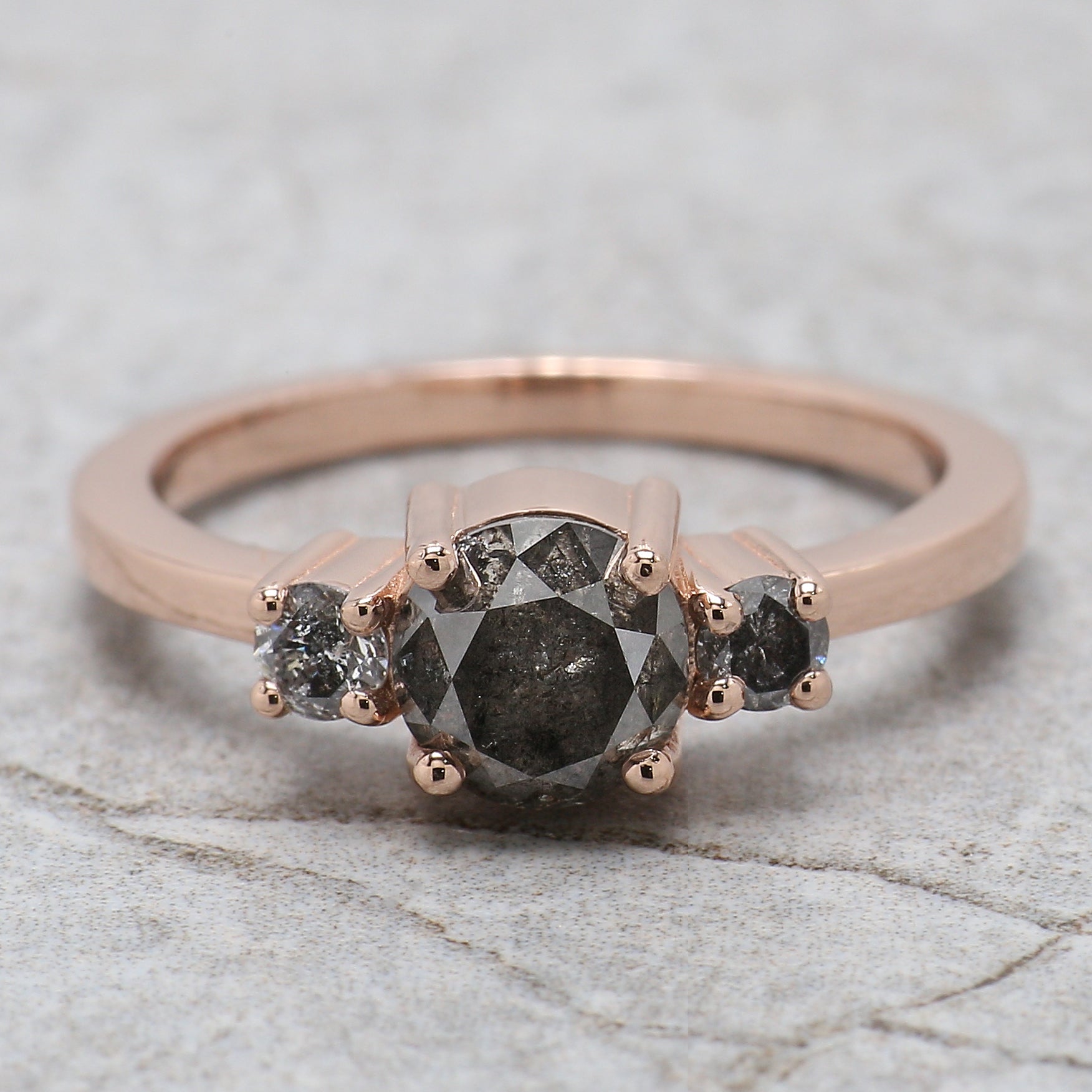 Round Cut Salt And Pepper Diamond Ring 1.47 Ct 6.45 MM Round Diamond Ring 14K Solid Rose Gold Silver Engagement Ring Gift For Her QN9377