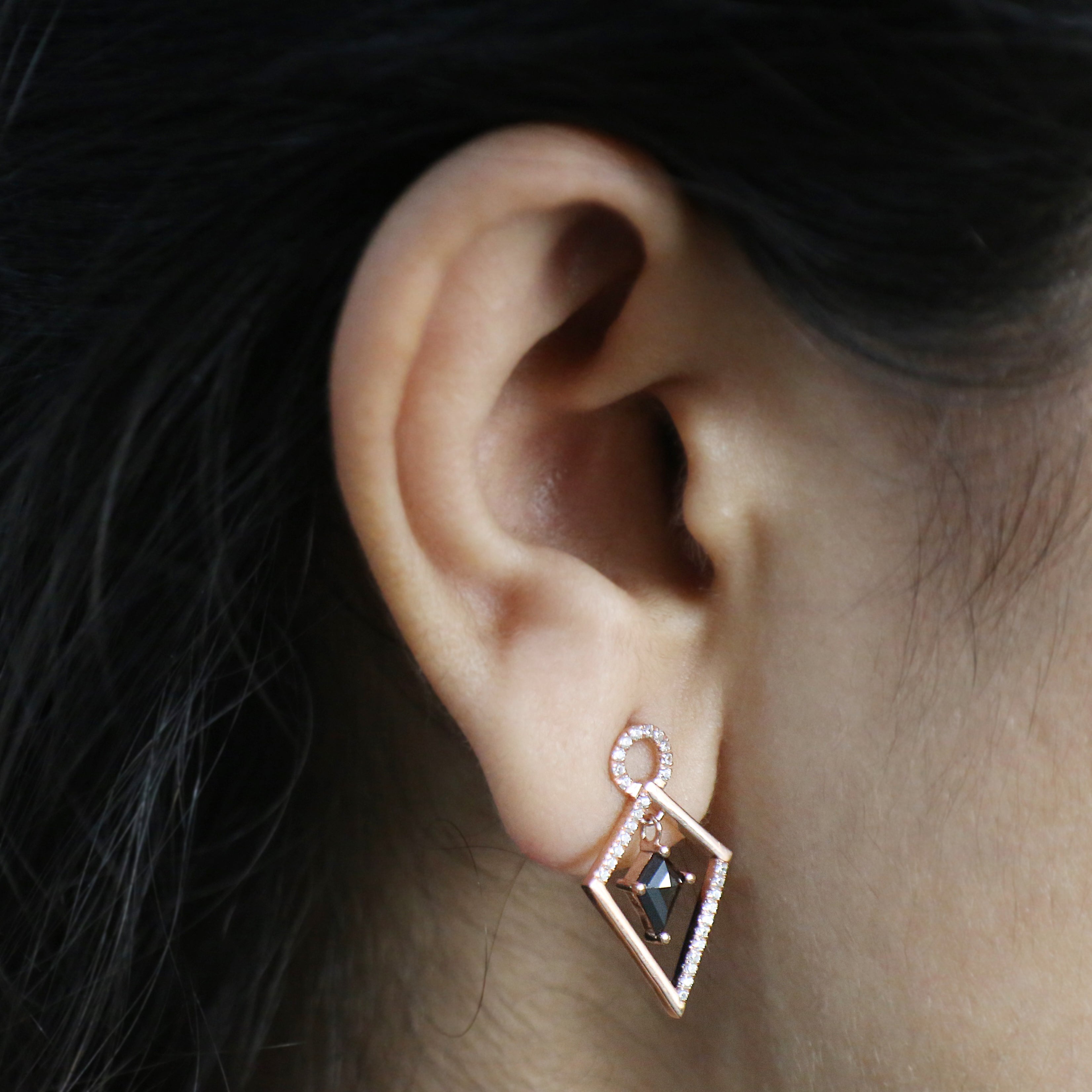 Kite Cut Black Color Diamond Earring 0.64 Ct 7.06 MM Kite Diamond Earring 14K Solid Rose Gold Silver Kite Shape Earring Gift For Her KDN2273