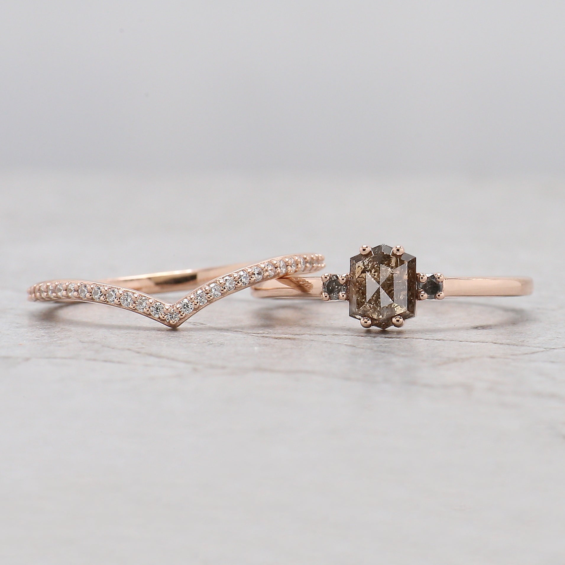 Hexagon Cut Brown Color Diamond Ring 0.68 Ct 5.76 MM Hexagon Diamond Ring 14K Solid Rose Gold Silver Engagement Ring Gift For Her QN2199