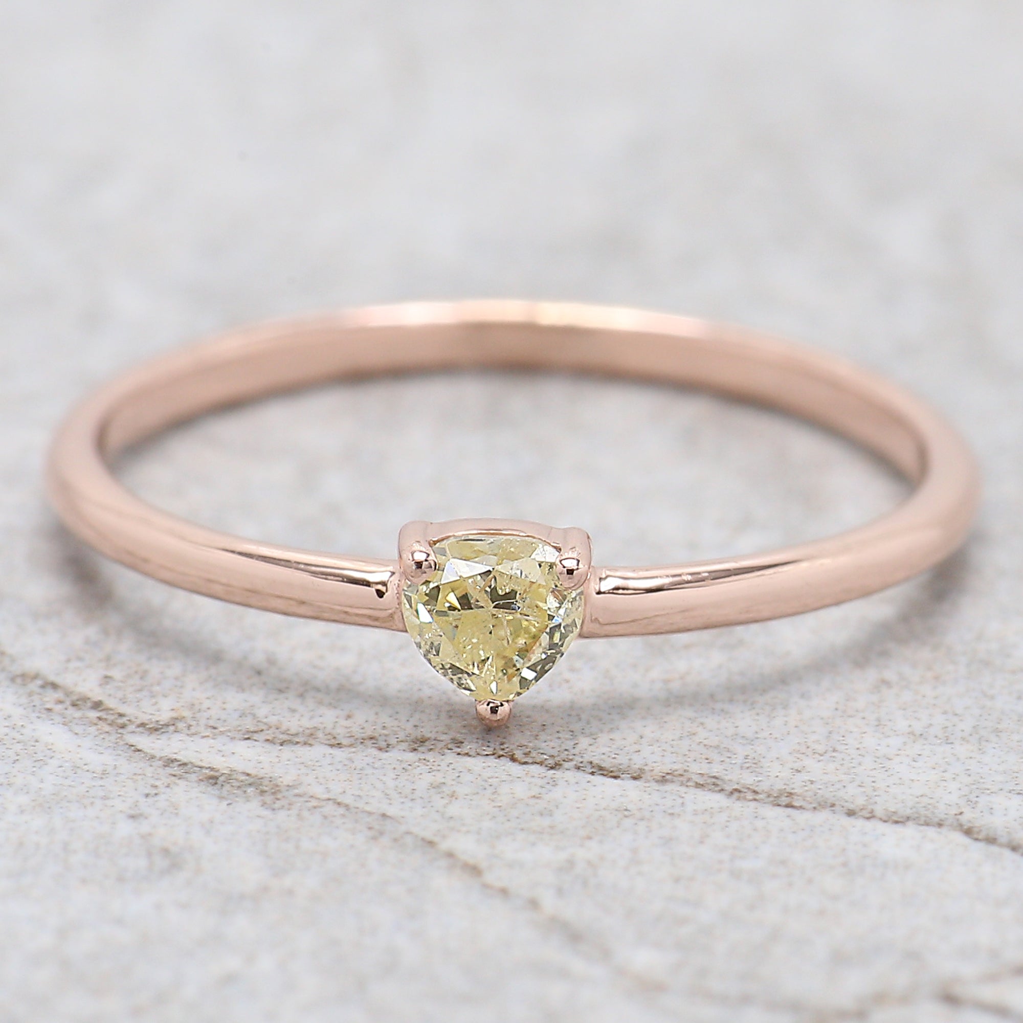 Heart Cut Yellow Color Diamond Ring 0.19 Ct 3.50 MM Heart Shape Diamond Ring 14K Solid Rose Gold Silver Engagement Ring Gift For Her QN8175