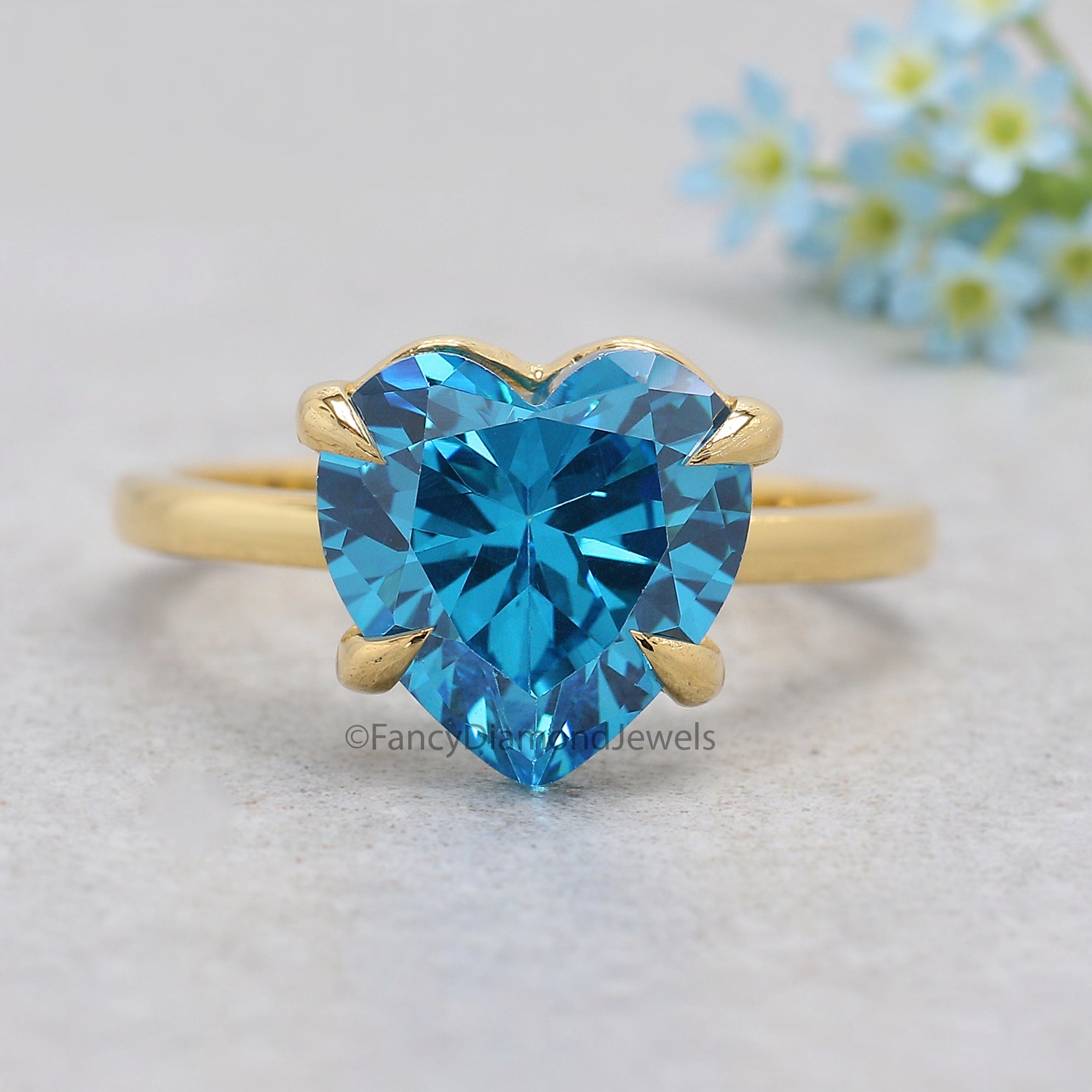 Heart Blue Aquamarine engagement ring 10mm 9mm 8mm 7mm 6mm stone ring Simulant Solitaire ring Diamond ring Silver ring Gift for her FD544